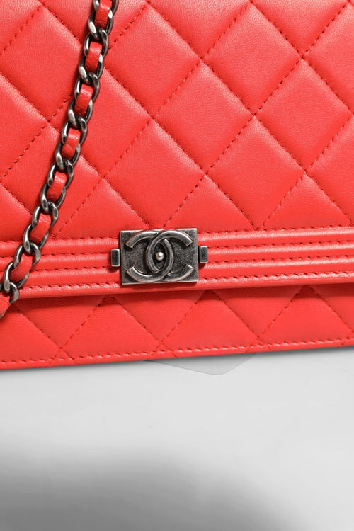 Chanel Chanel Boy Wallet on Chain Red Women's Lambskin (Pre-Owned)