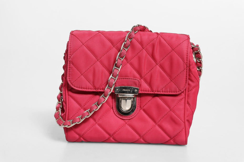 Prada Prada Pink Quilted Tessuto Impuntu Nylon Flap Crossbody Women's Bag (Pre-Owned)