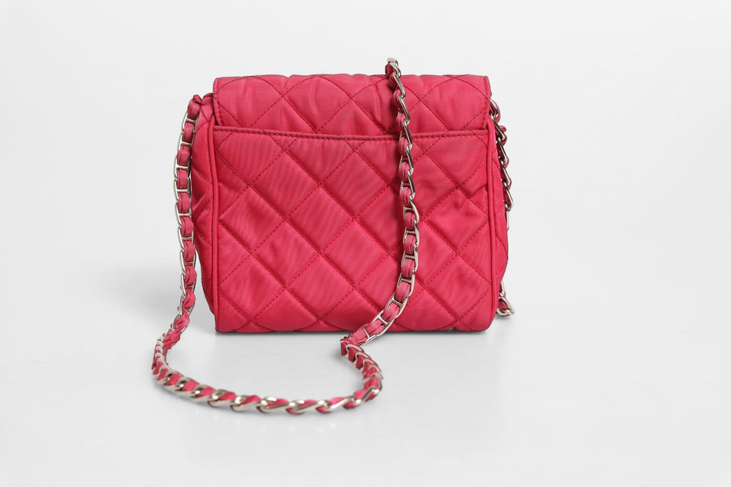 Prada Prada Pink Quilted Tessuto Impuntu Nylon Flap Crossbody Women's Bag (Pre-Owned)