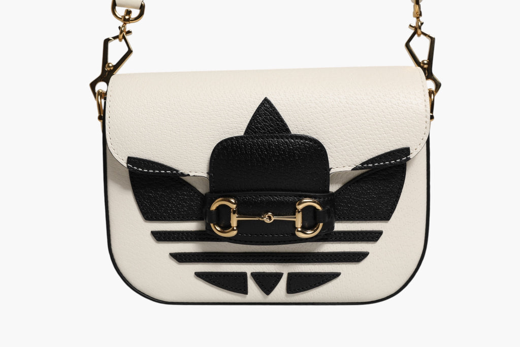 Gucci Gucci x Adidas Horsebit 1955 White Black Calfskin Leather Shoulder Women's Bag (Pre-Owned)