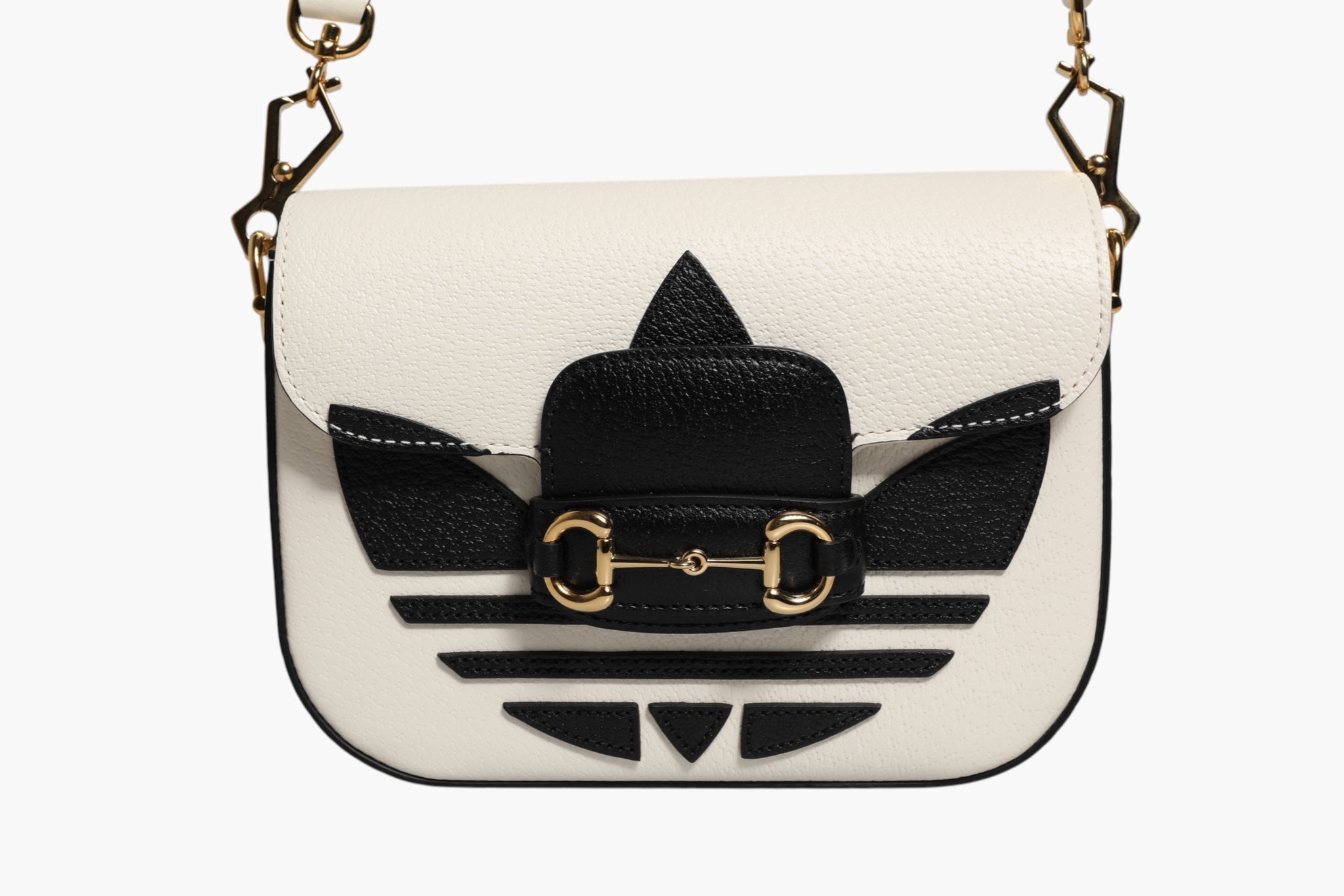 Gucci Gucci x Adidas Horsebit 1955 White Black Calfskin Leather Shoulder Women's Bag (Pre-Owned)