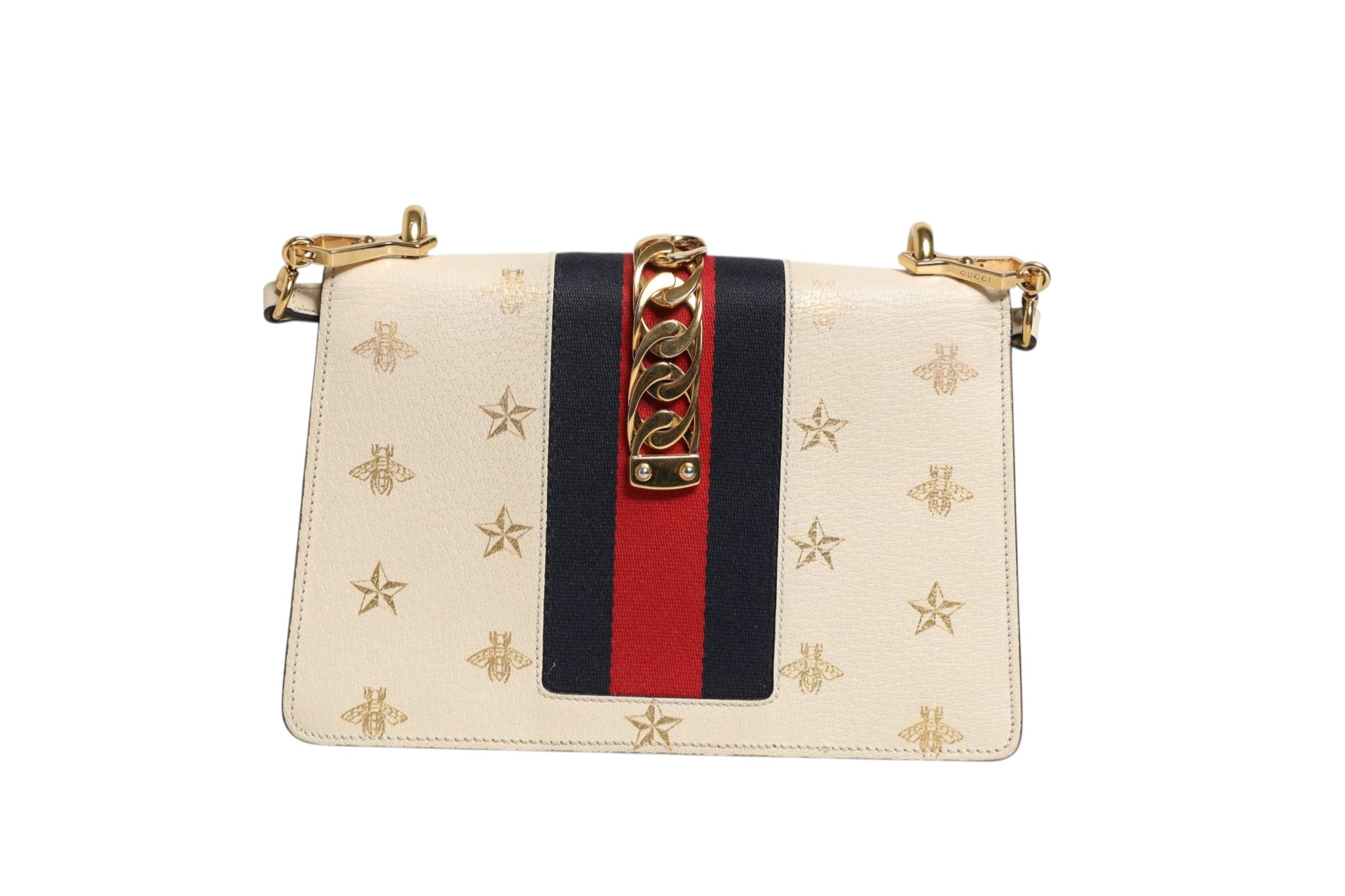 Gucci Cream Leather with a Bee and Star Print Leather Sylvie Crossbody Women's Bag (Pre-Owned)