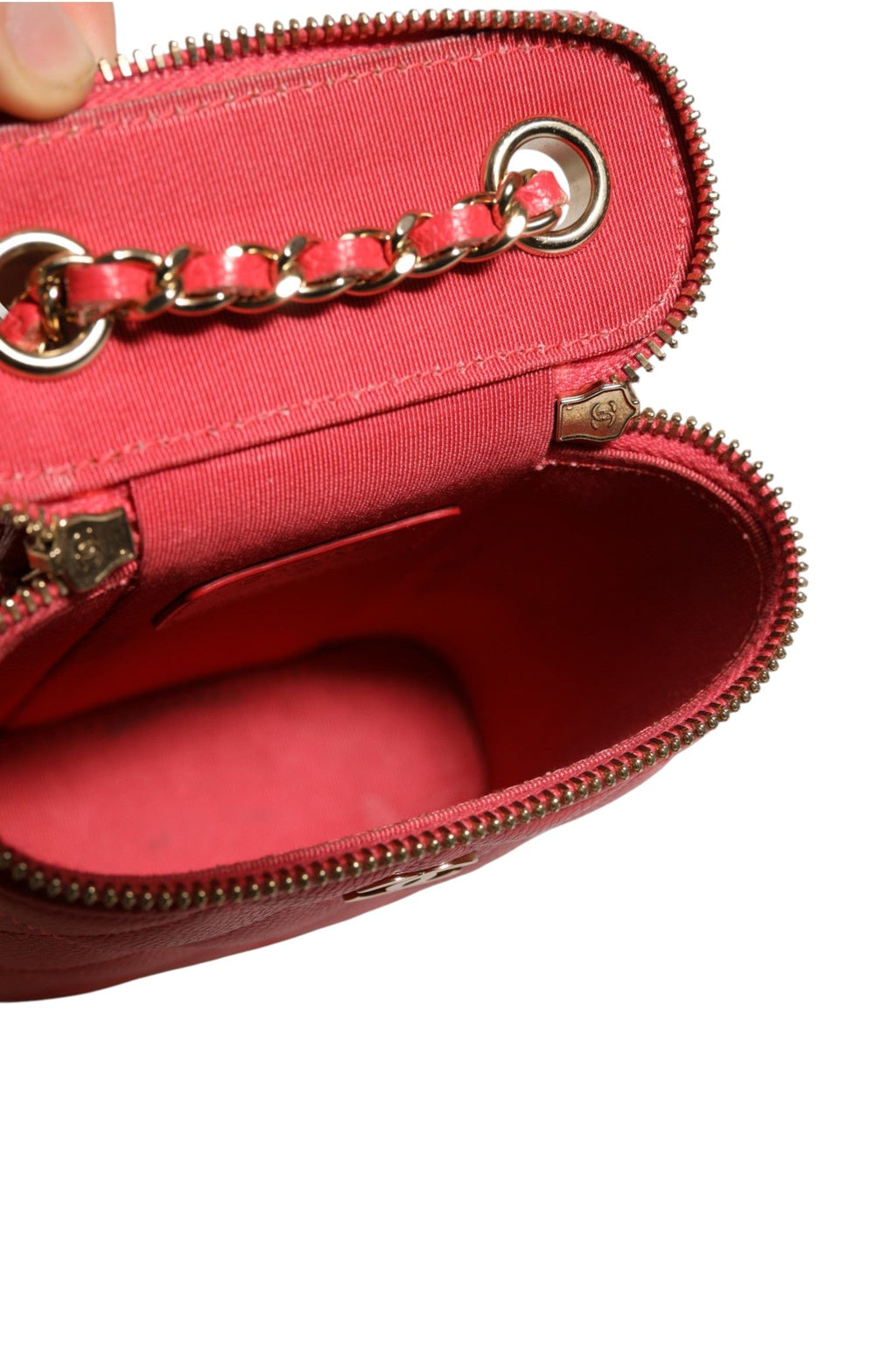 Chanel Red Caviar Quilted Small Vertical Coco Beauty Vanity Case with Women's Chain (Pre-Owned)