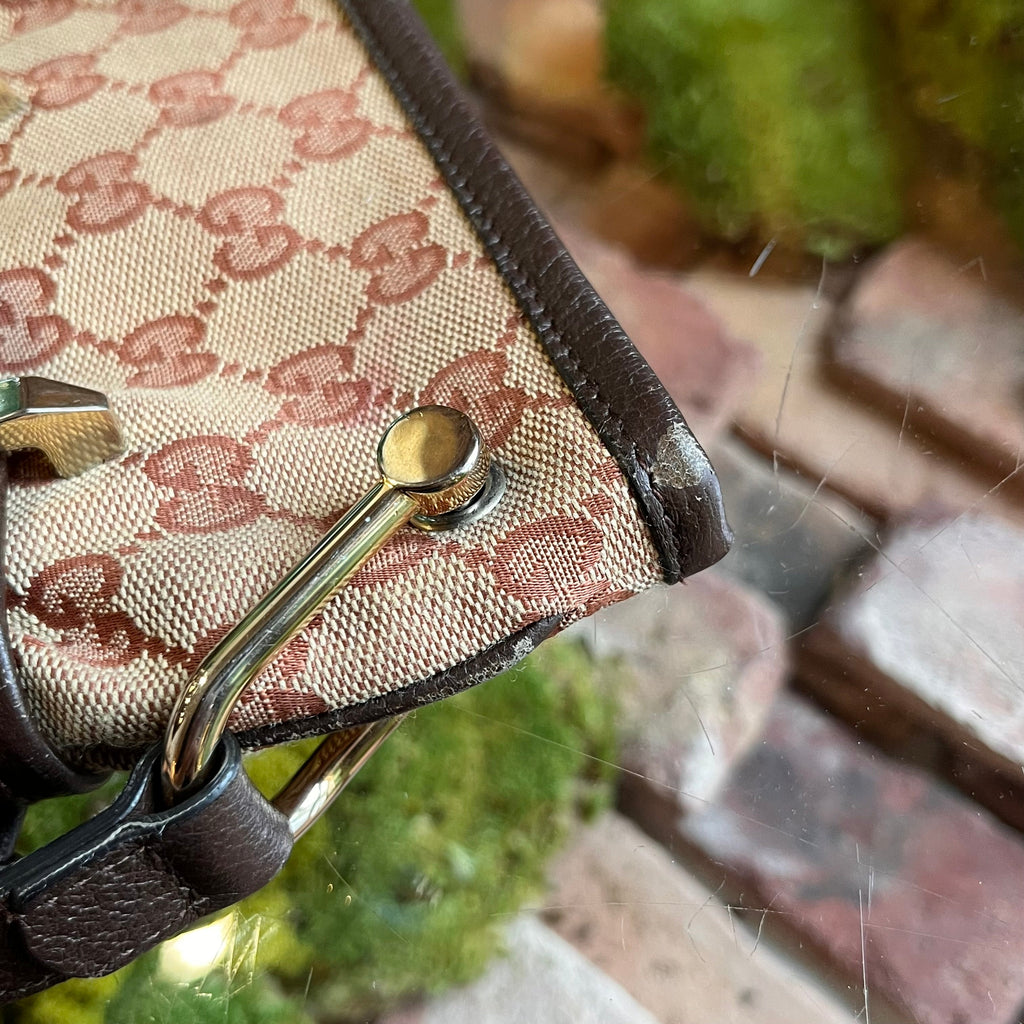 GUCCI Horsebit 1955 Messenger Maroon Gg Monogram Canvas Crossbody Bag