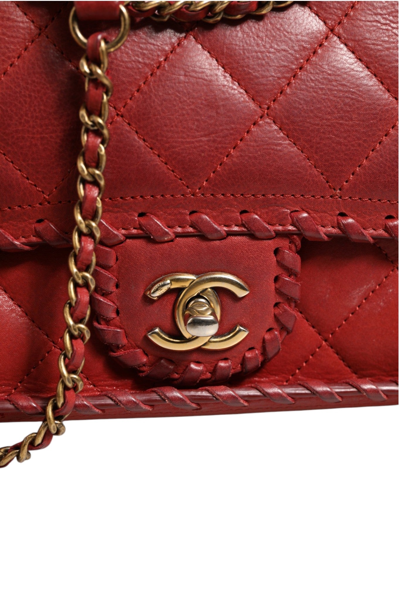 Chanel Mini Flap Bag Lambskin Braided Calfskin Gold Tone Women's Metal (Pre-Owned)