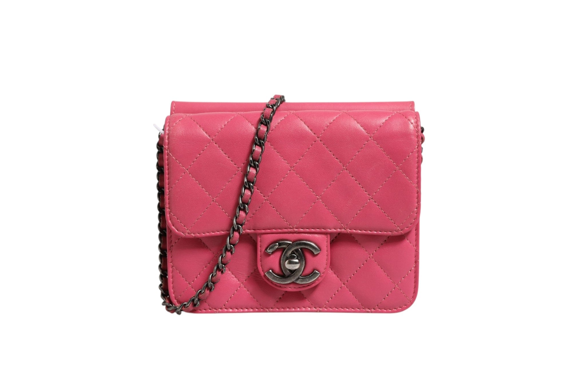 Chanel Pink Quilted Lambskin Leather Classic Square Mini Flap Women's Bag (Pre-Owned)