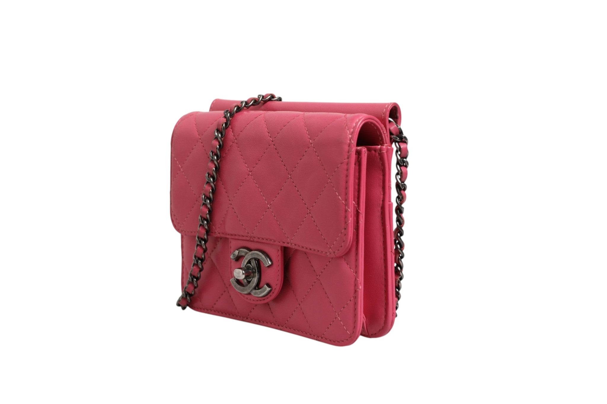Chanel Pink Quilted Lambskin Leather Classic Square Mini Flap Women's Bag (Pre-Owned)