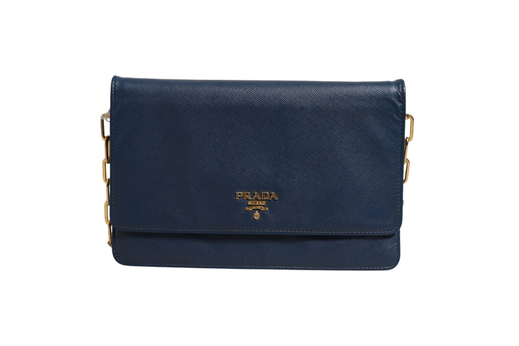 Prada Blue Saffiano Leather Wallet on Chain Clutch Women's Bag (Pre-Owned)