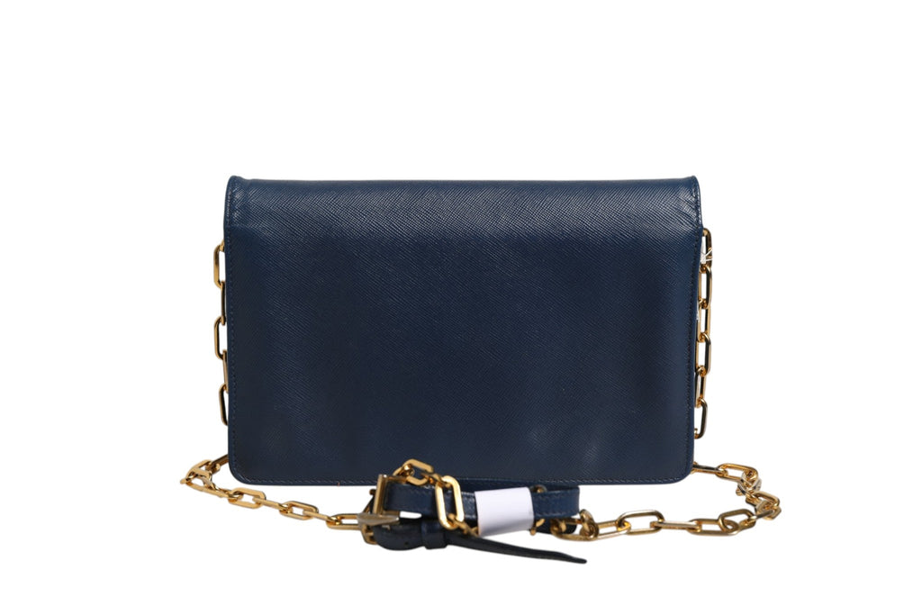 Prada Blue Saffiano Leather Wallet on Chain Clutch Women's Bag (Pre-Owned)