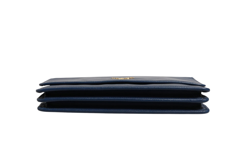 Prada Blue Saffiano Leather Wallet on Chain Clutch Women's Bag (Pre-Owned)