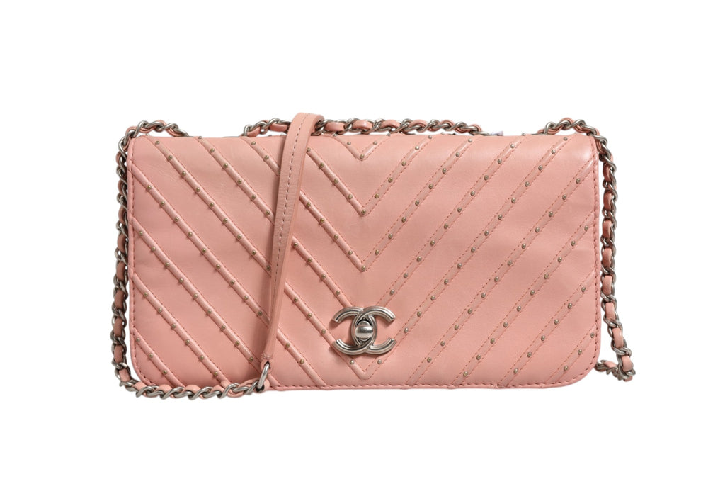 Chanel Small Classic Double Flap Bag Light Pink Women's Chevron (Pre-Owned)