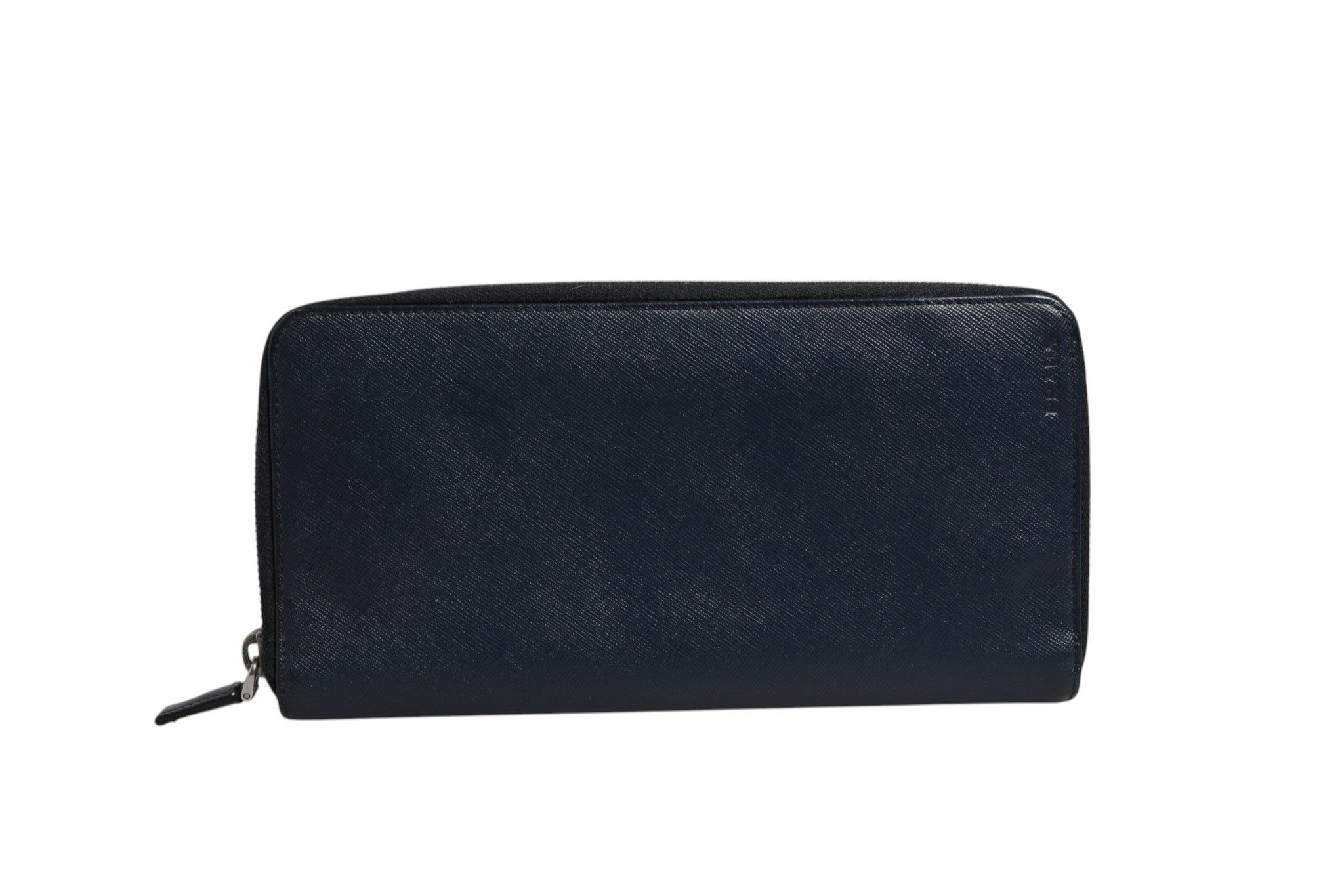 Prada Navy Oliver Embossed Leather Zip-Around Women's Wallet (Pre-Owned)