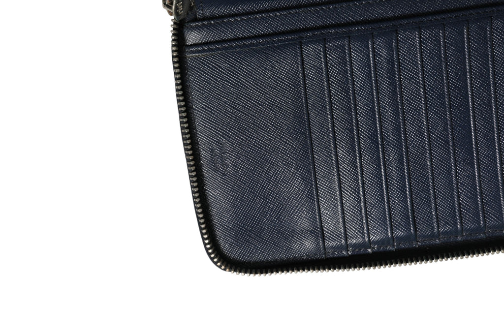 Prada Navy Oliver Embossed Leather Zip-Around Women's Wallet (Pre-Owned)