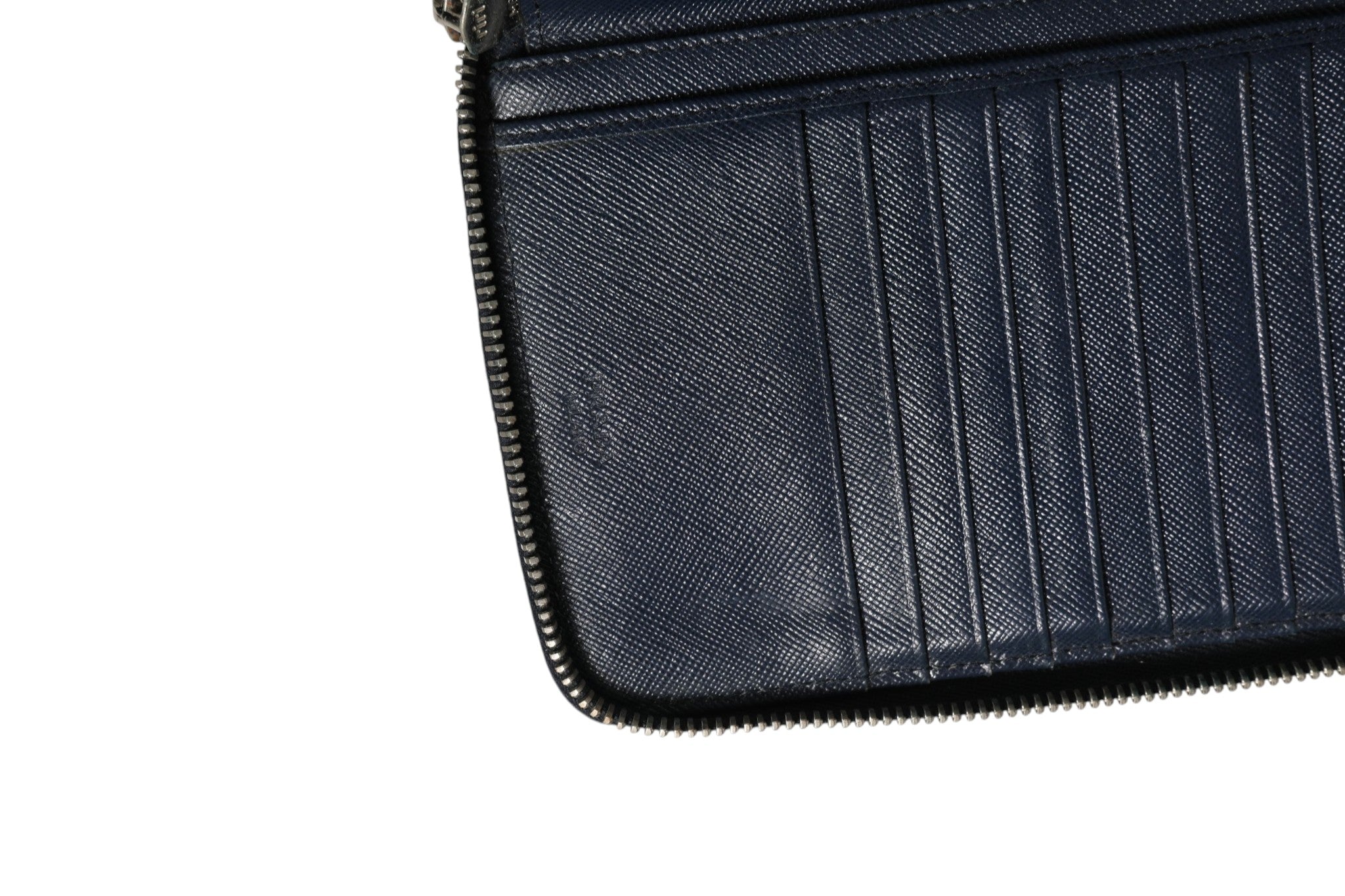 Prada Navy Oliver Embossed Leather Zip-Around Women's Wallet (Pre-Owned)