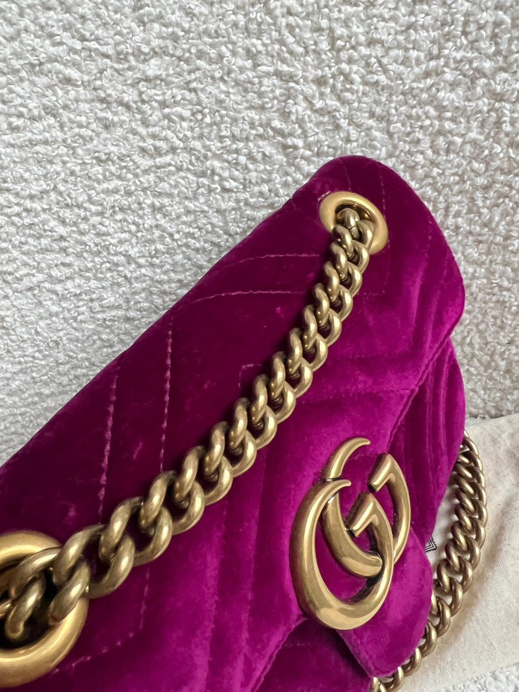Gucci GG Mini Fuchsia Velvet Marmont Mini Shoulder Bag (RRP £1295)