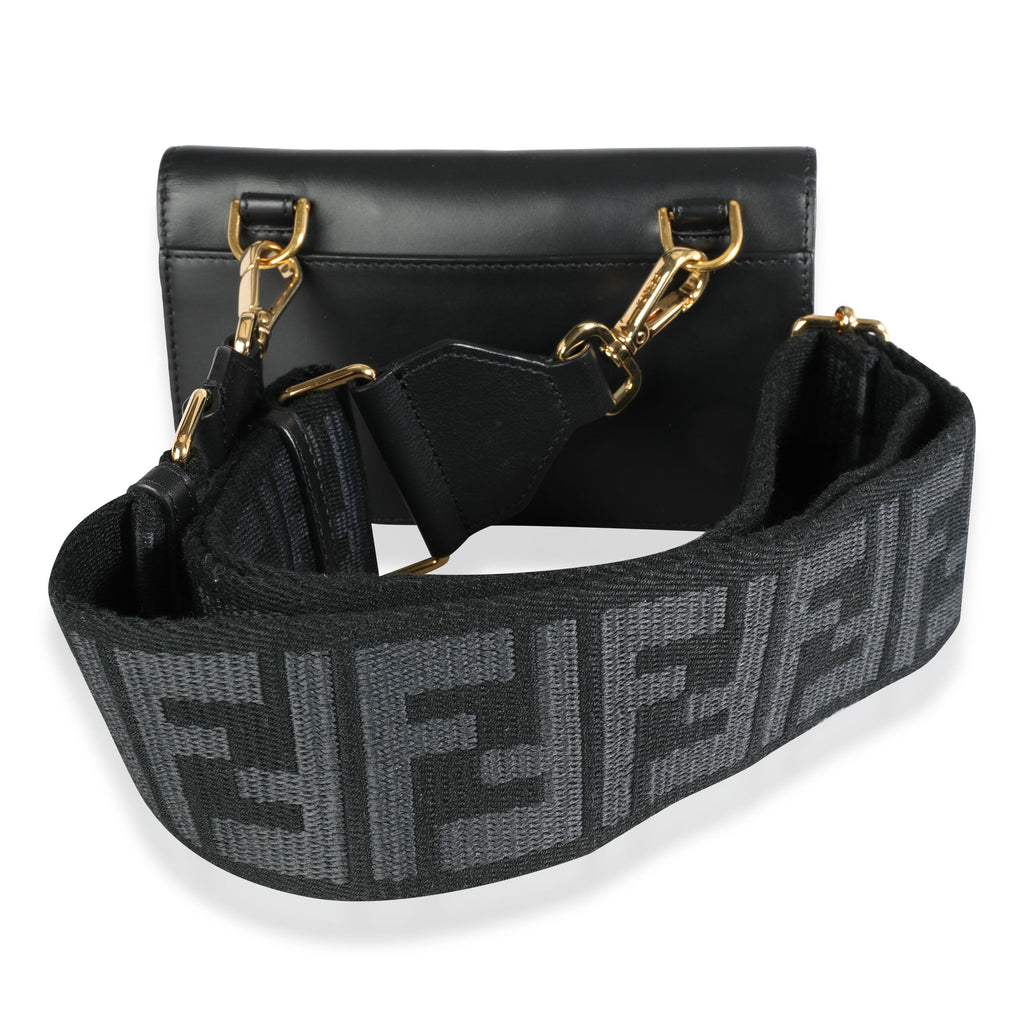 Black Calfskin Mini Flat Baguette with Strap