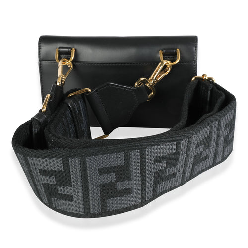 Black Calfskin Mini Flat Baguette with Strap