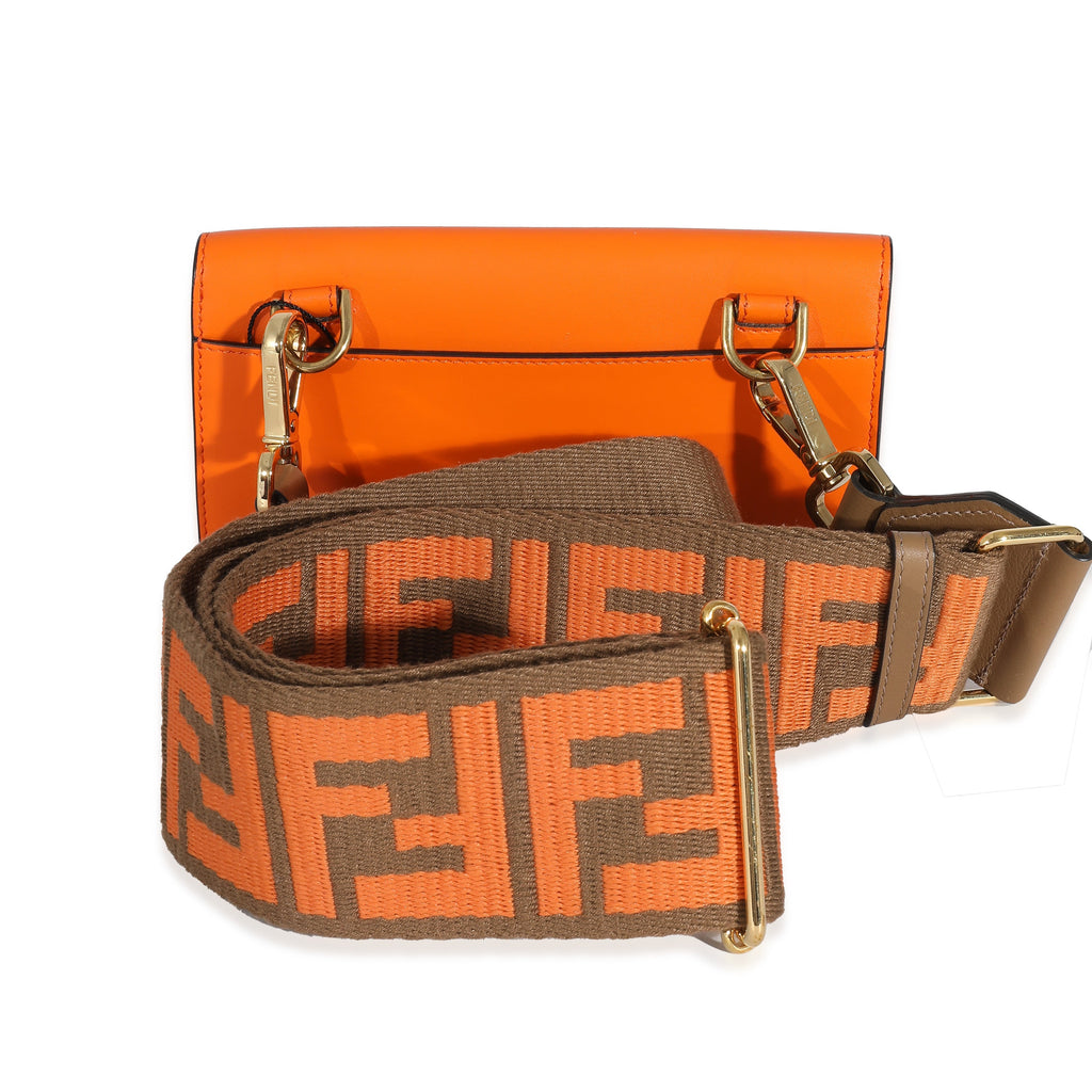 Orange Calfskin Mini Flat Baguette with Brown Strap You Strap