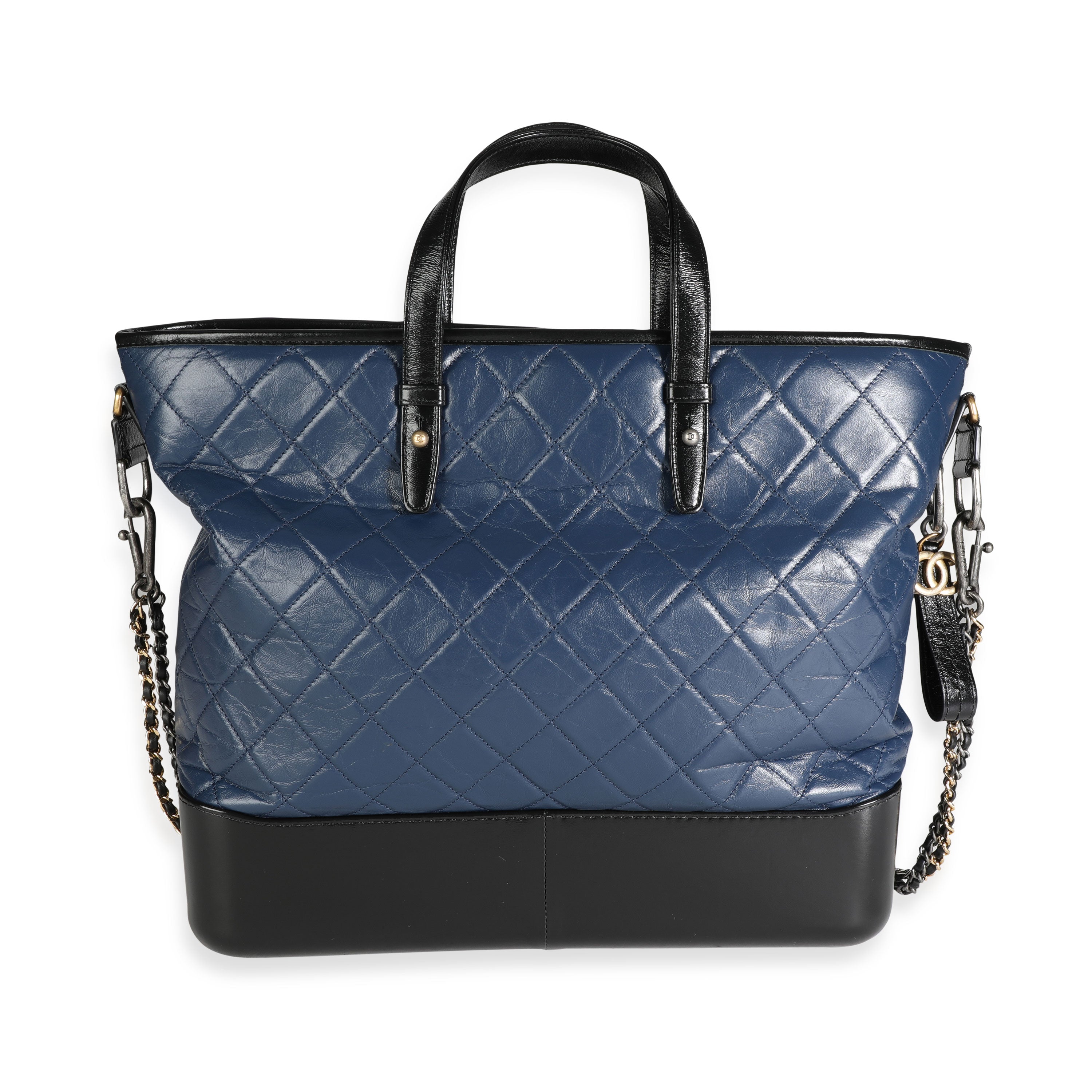 Black & Blue Quilted Calfskin Large Gabrielle Shopping Tote