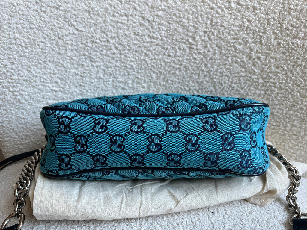 Gucci GG Marmont Blue Canvas Small Shoulder Bag (RRP £1050)