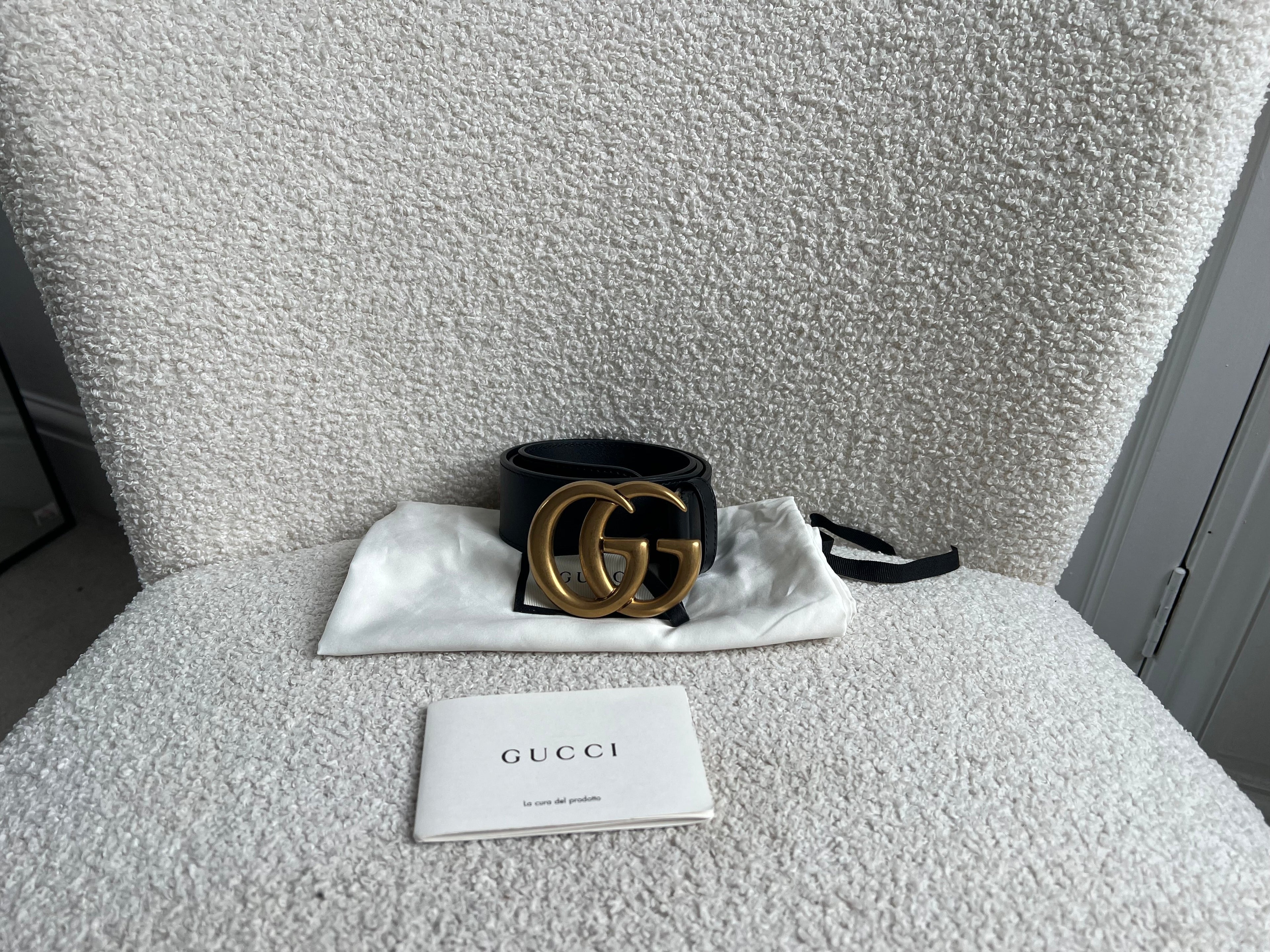 Gucci GG Marmont Black Wide Leather Belt with Shiny Gold Buckle (RRP £410)