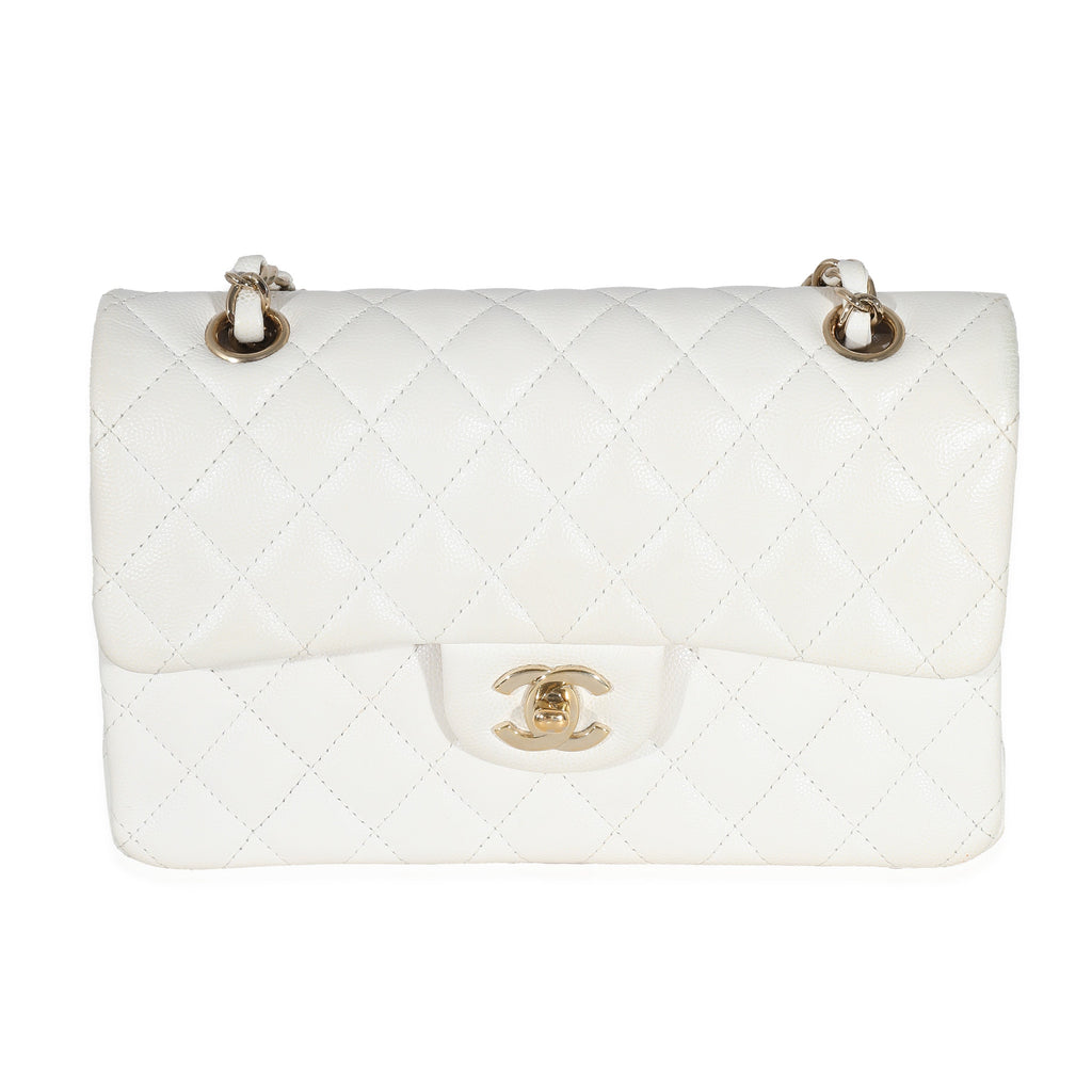 White Quilted Caviar Small Classic Double Flap Handbag