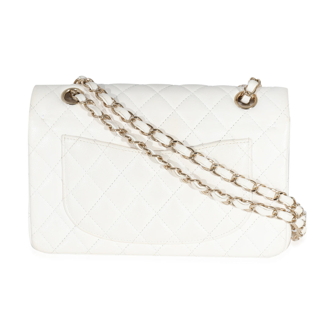 White Quilted Caviar Small Classic Double Flap Handbag