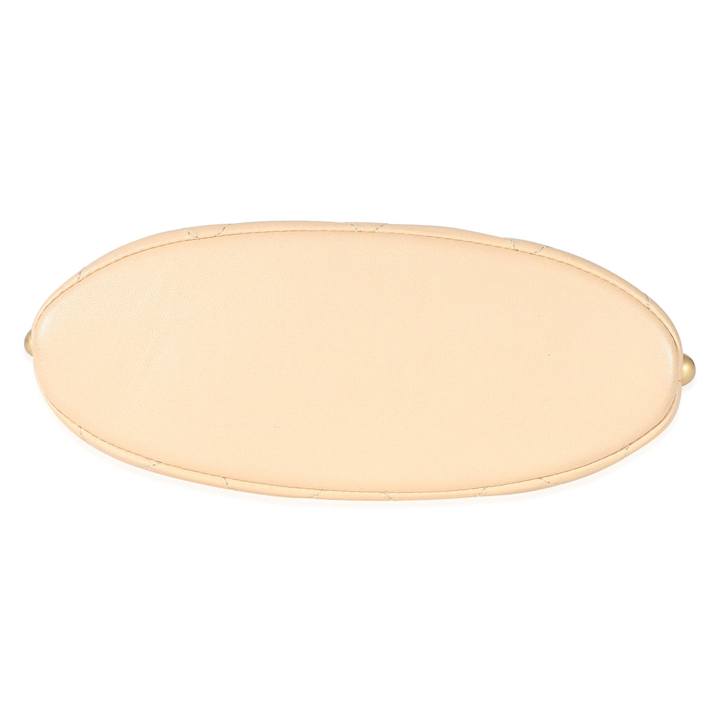 Beige Quilted Calfskin Small Pearl Chain Hobo