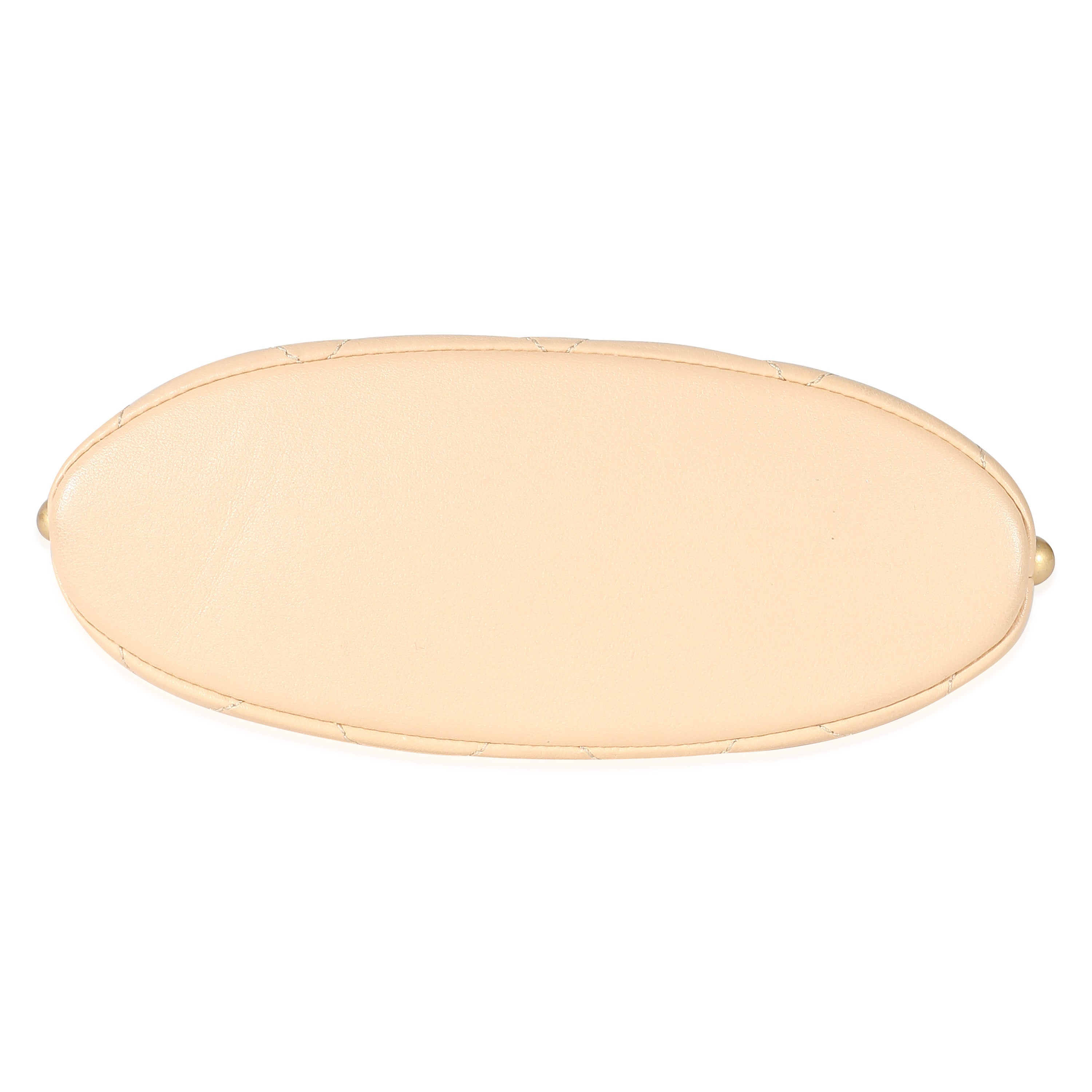 Beige Quilted Calfskin Small Pearl Chain Hobo
