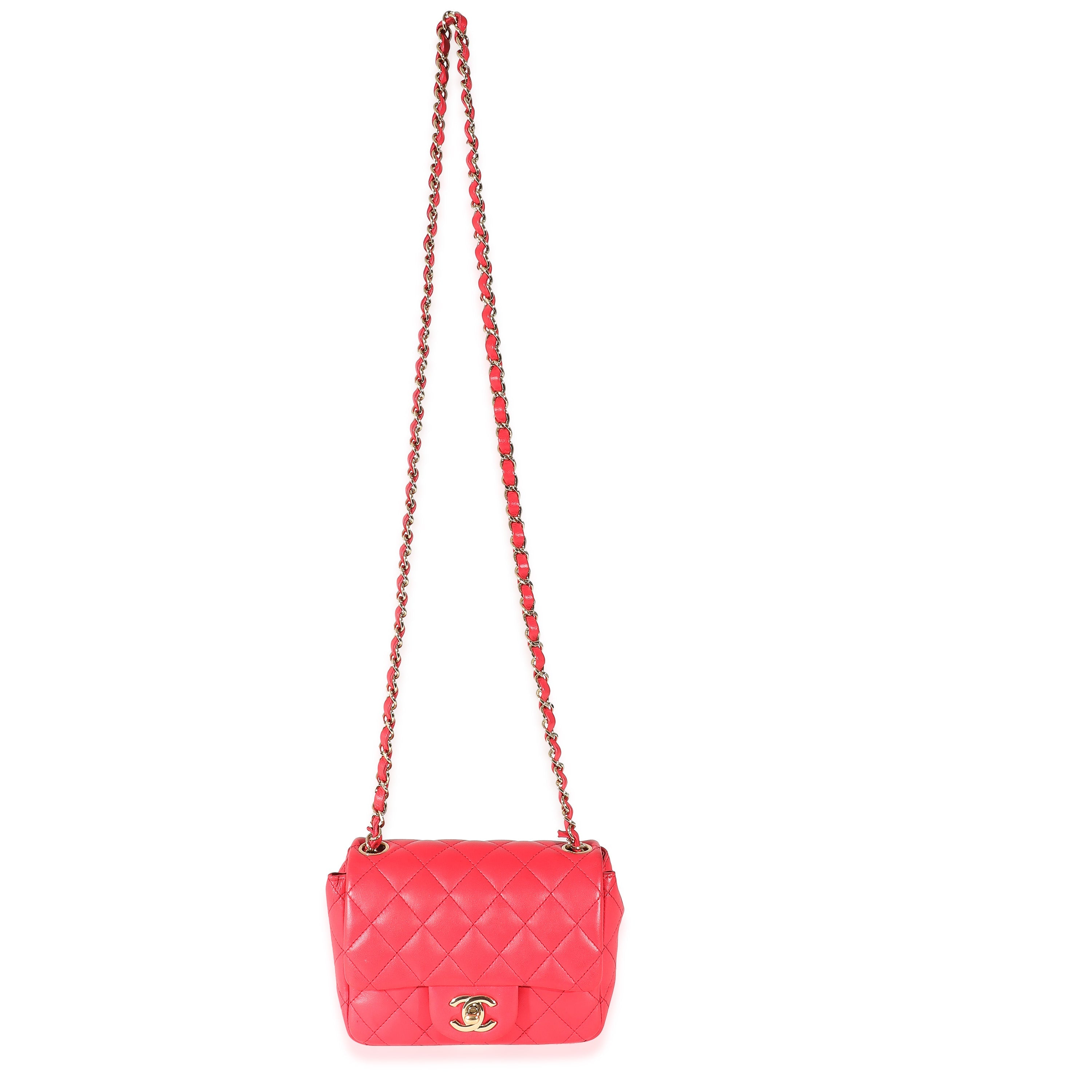 Dark Pink Quilted Lambskin Mini Square Flap Bag