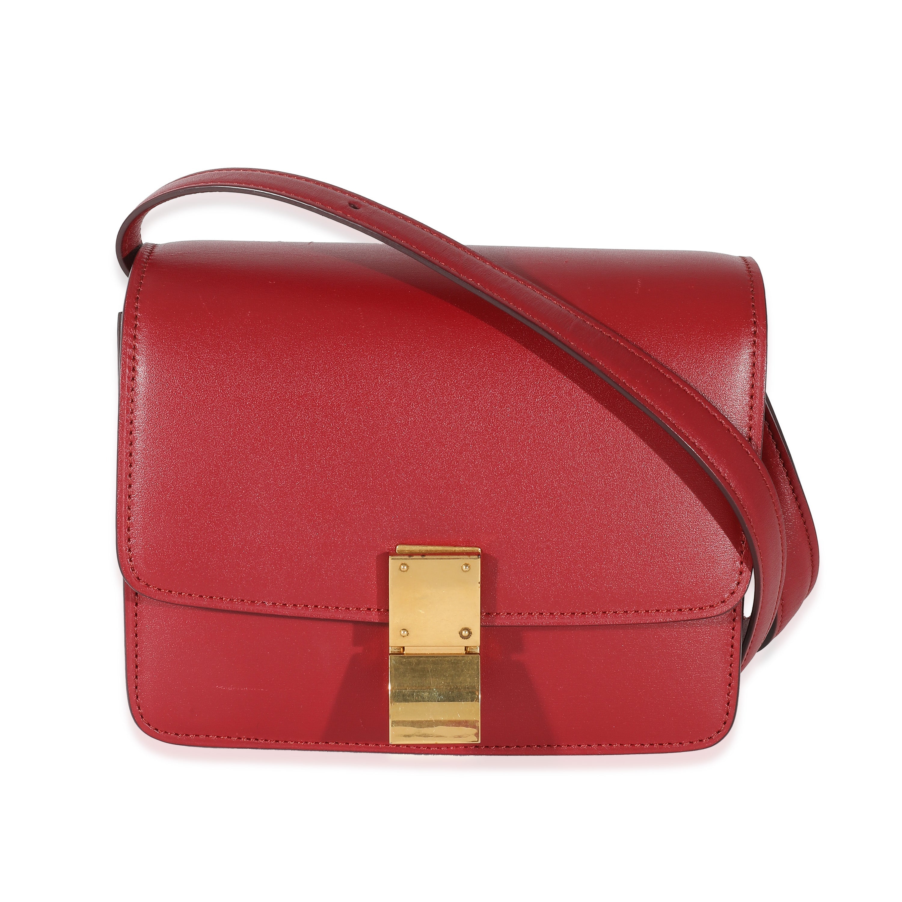 Red Smooth Calfskin Small Classic Box Bag