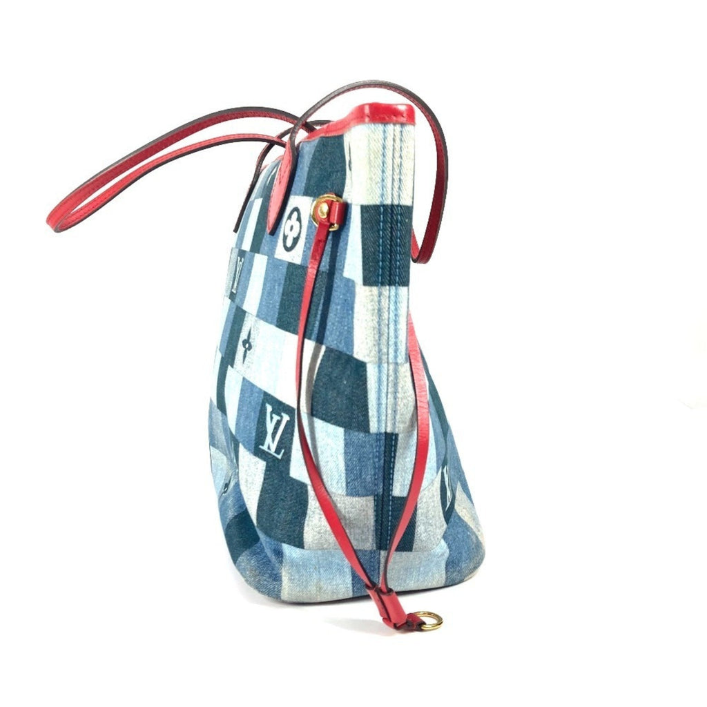 Louis Vuitton Neverfull Tote Damier And Monogram Patchwork Denim Blue Denim_Jeans Shoulder Bag Bag (Pre-Owned)