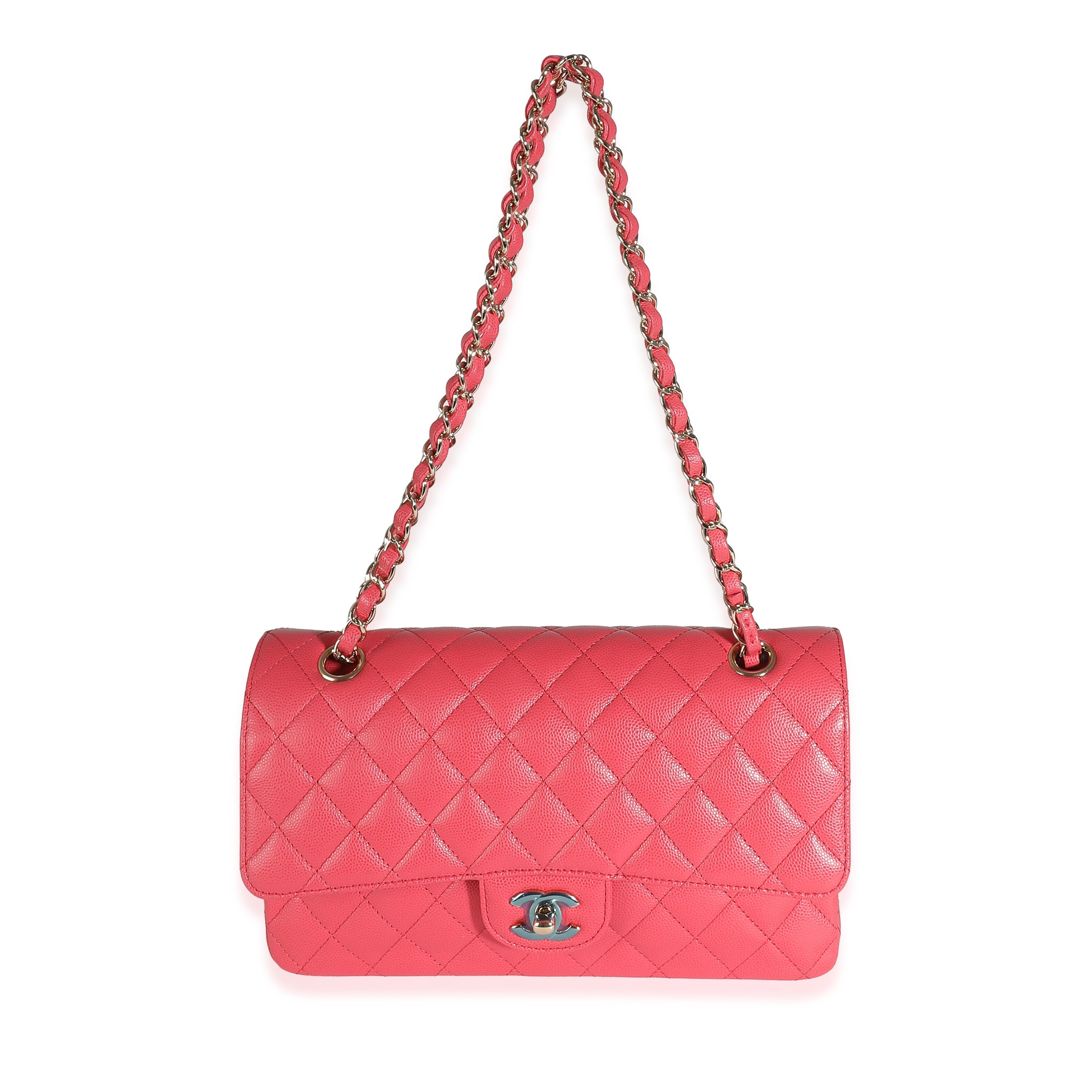 Dark Pink Quilted Caviar Medium Classic Double Flap Bag
