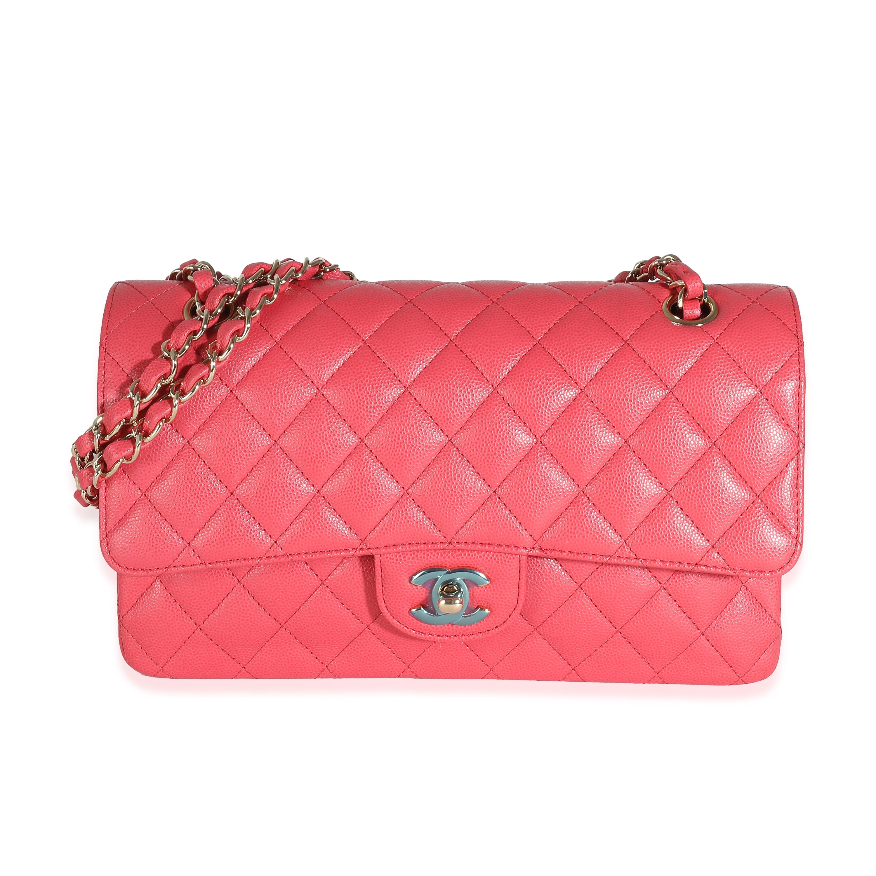 Dark Pink Quilted Caviar Medium Classic Double Flap Bag