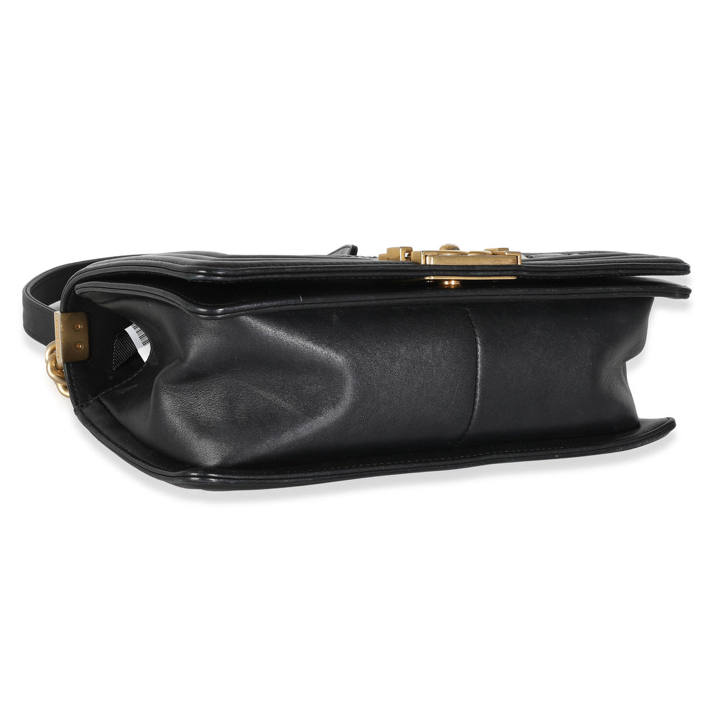 Black Calfskin Caviar In The Mix Chevron Old Medium Boy Handbag