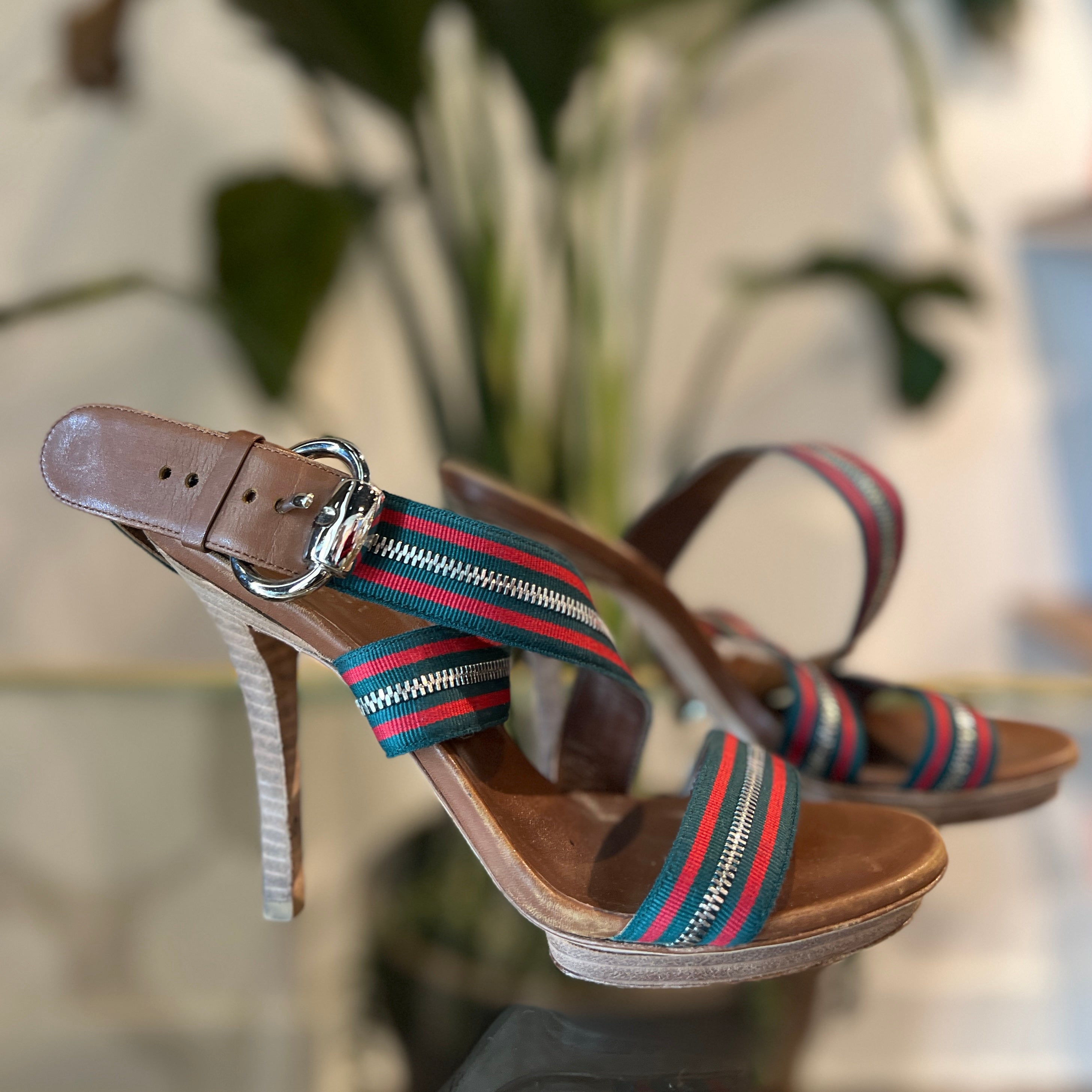 GUCCI  Zip Web Lifford Platform Sandals 36.5