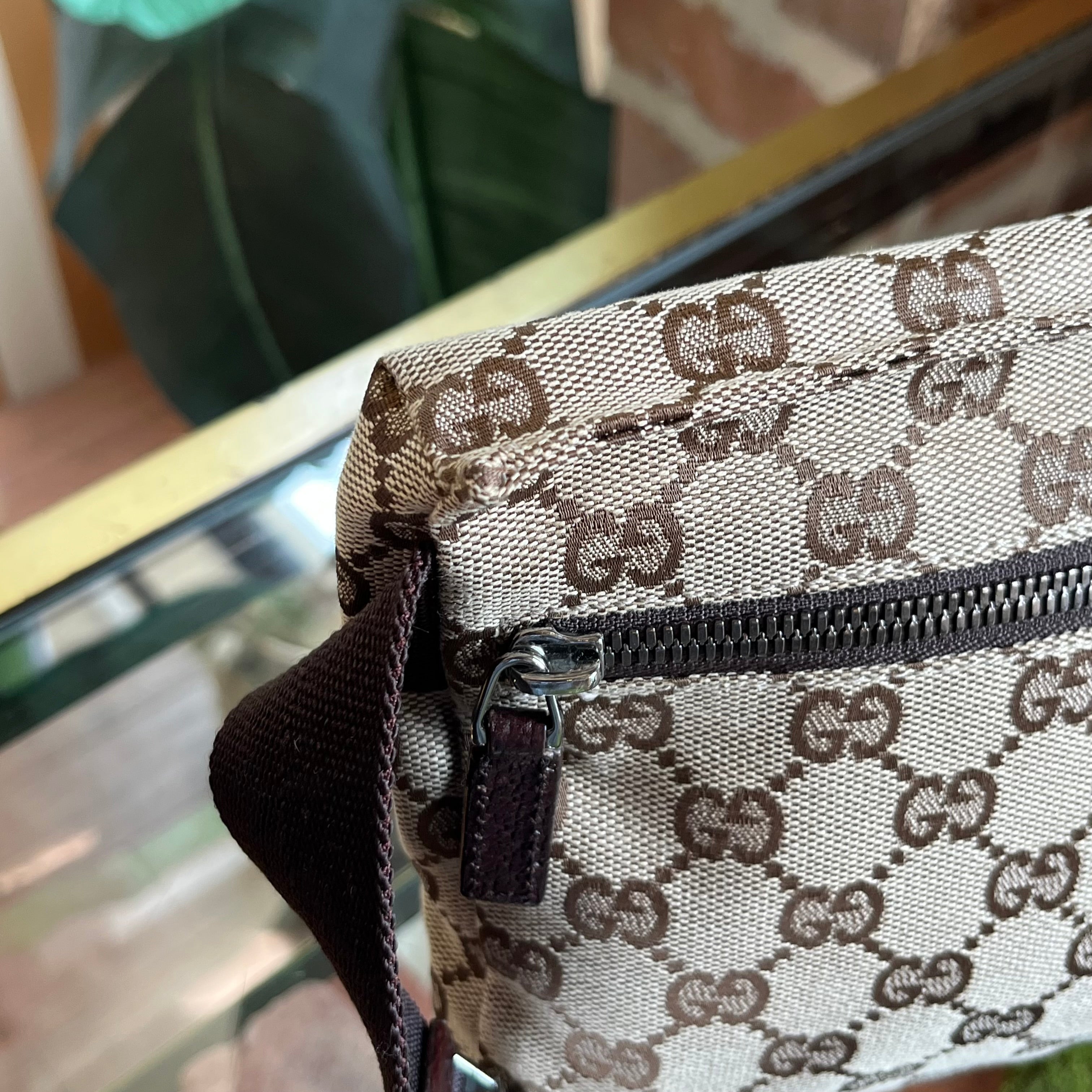 GUCCI Beige GG Monogram Canvas Double Pocket Belt Bag