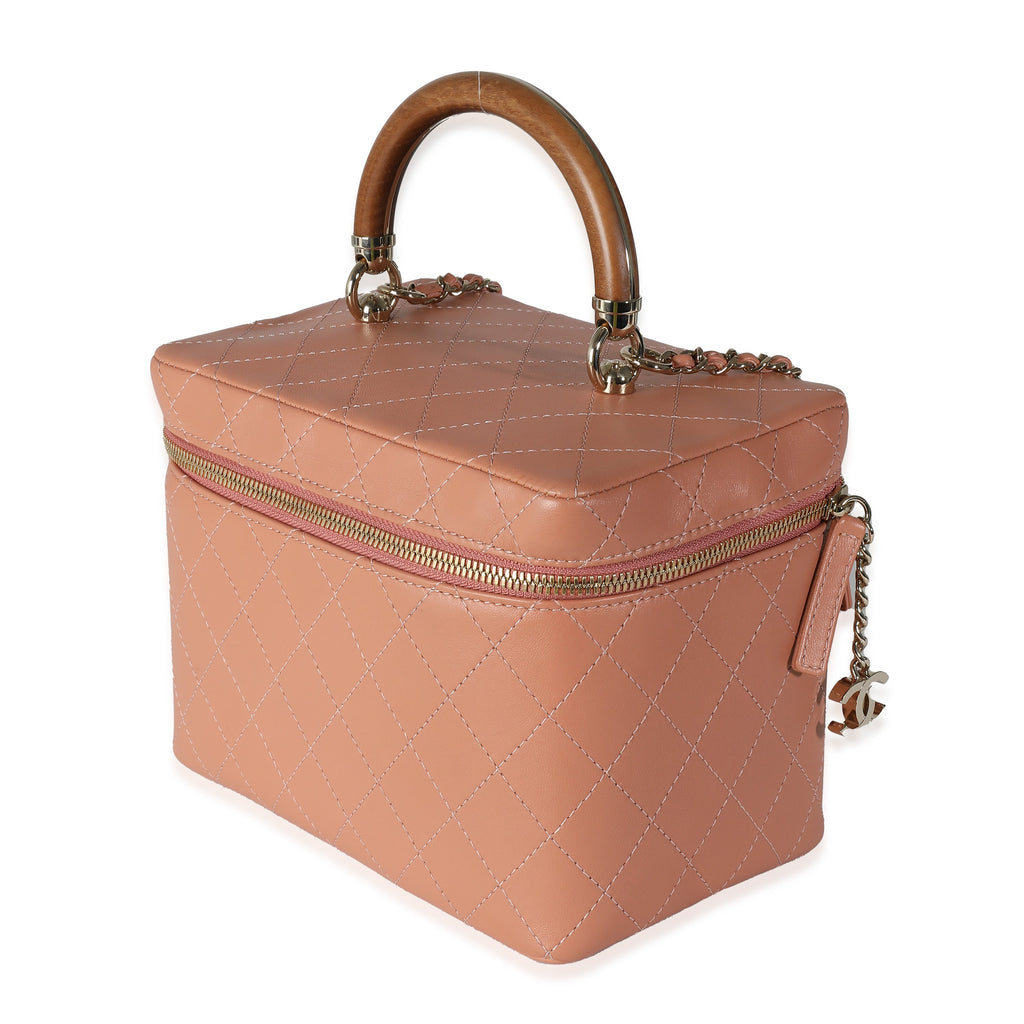 Pink Quilted Lambskin Knock On Wood Vanity Case