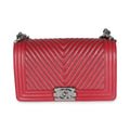 Burgundy Chevron Calfskin Chain Medium Boy Bag