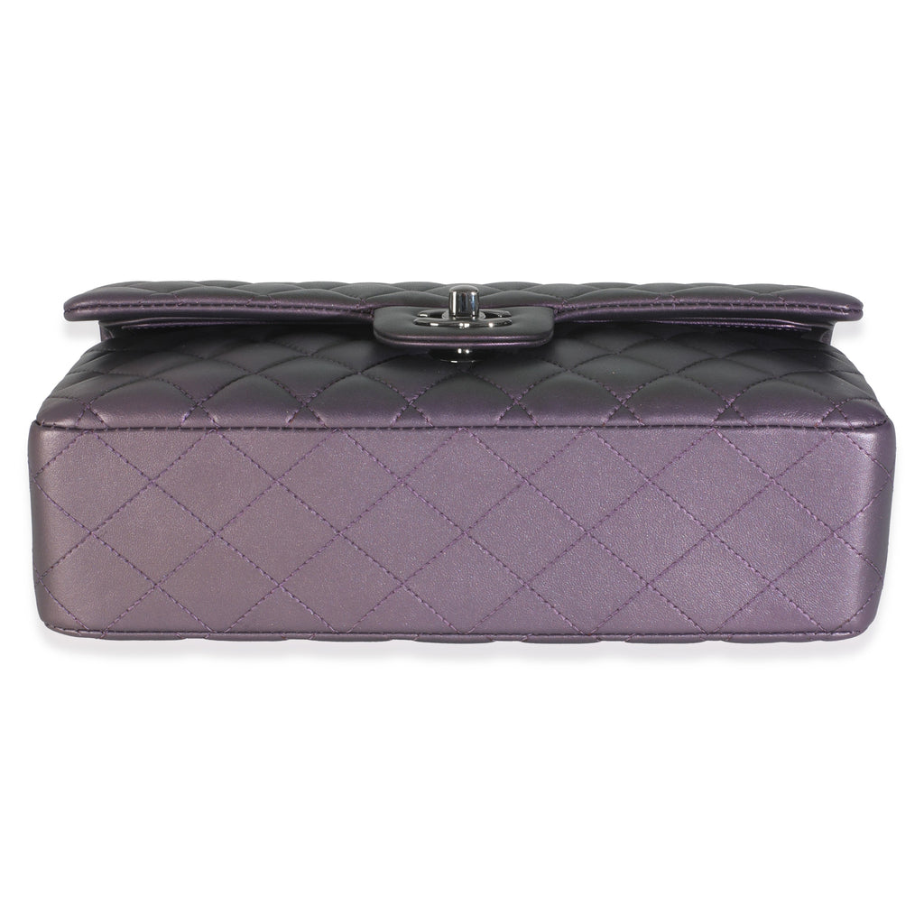 Purple Quilted Iridescent Lambskin Medium Classic Double Flap Bag