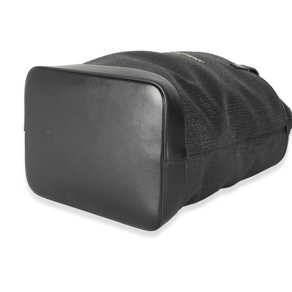 Black Linen Canvas Teddy Shopping Bag