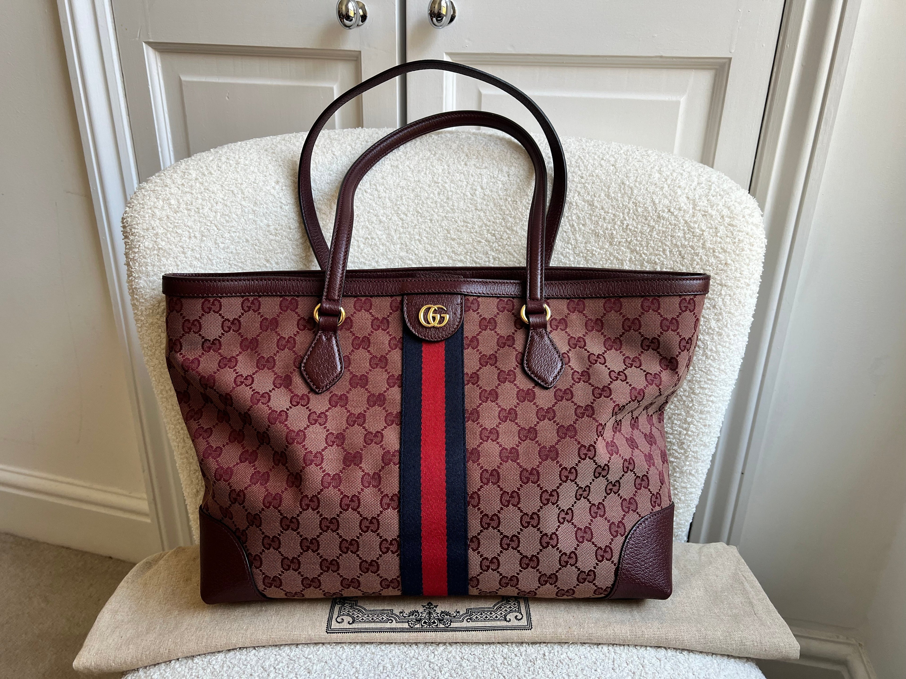 Gucci Burgundy Ophidia GG Supreme Medium Tote