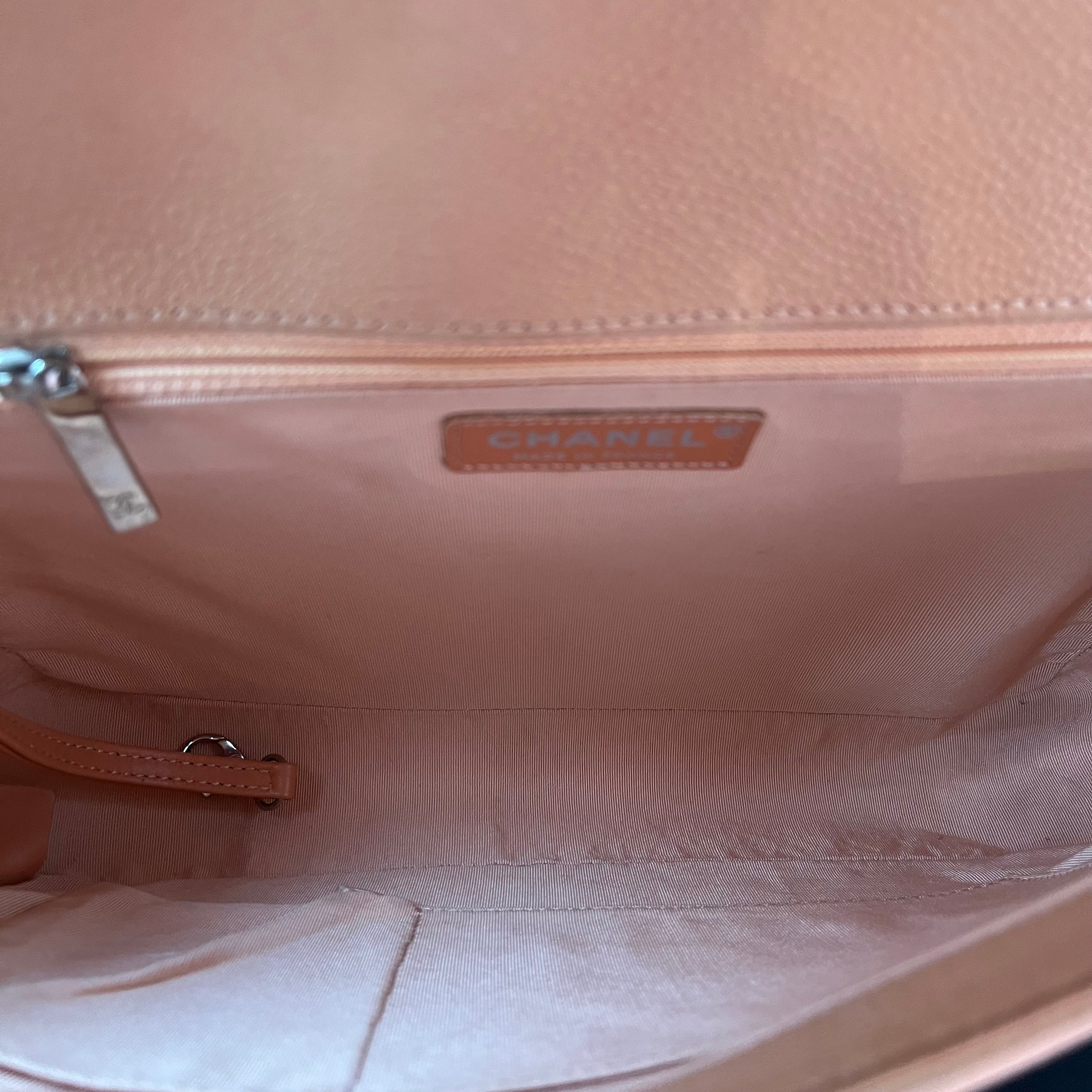 CHANEL Large Boy Bag Peach Quilted Matte Caviar Leather Shoulder Bag