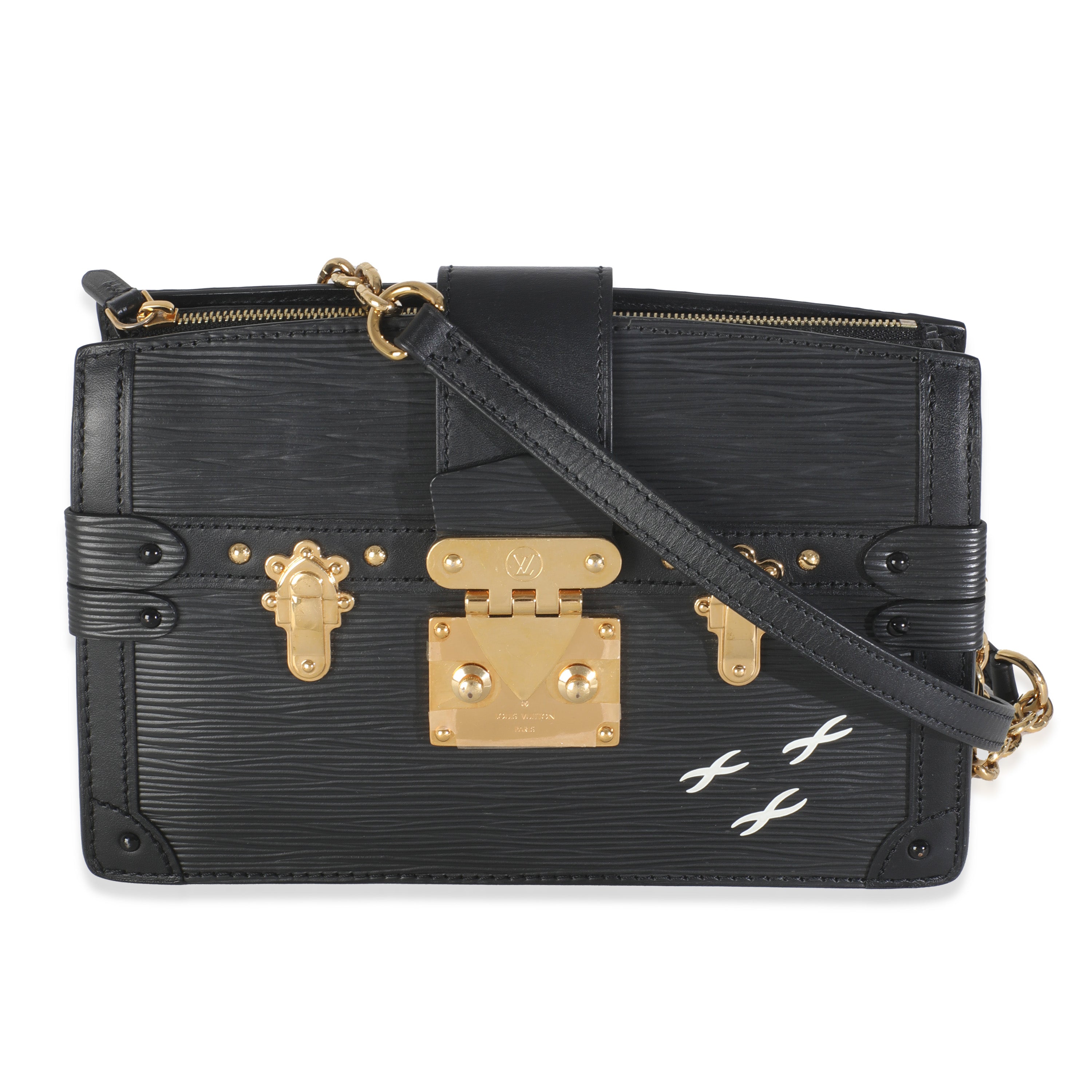 Black Epi Leather Trunk Clutch