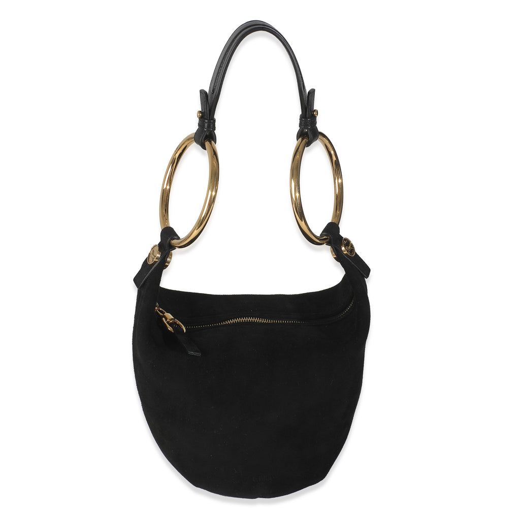 Black Suede Small Gold Bracelet Bag