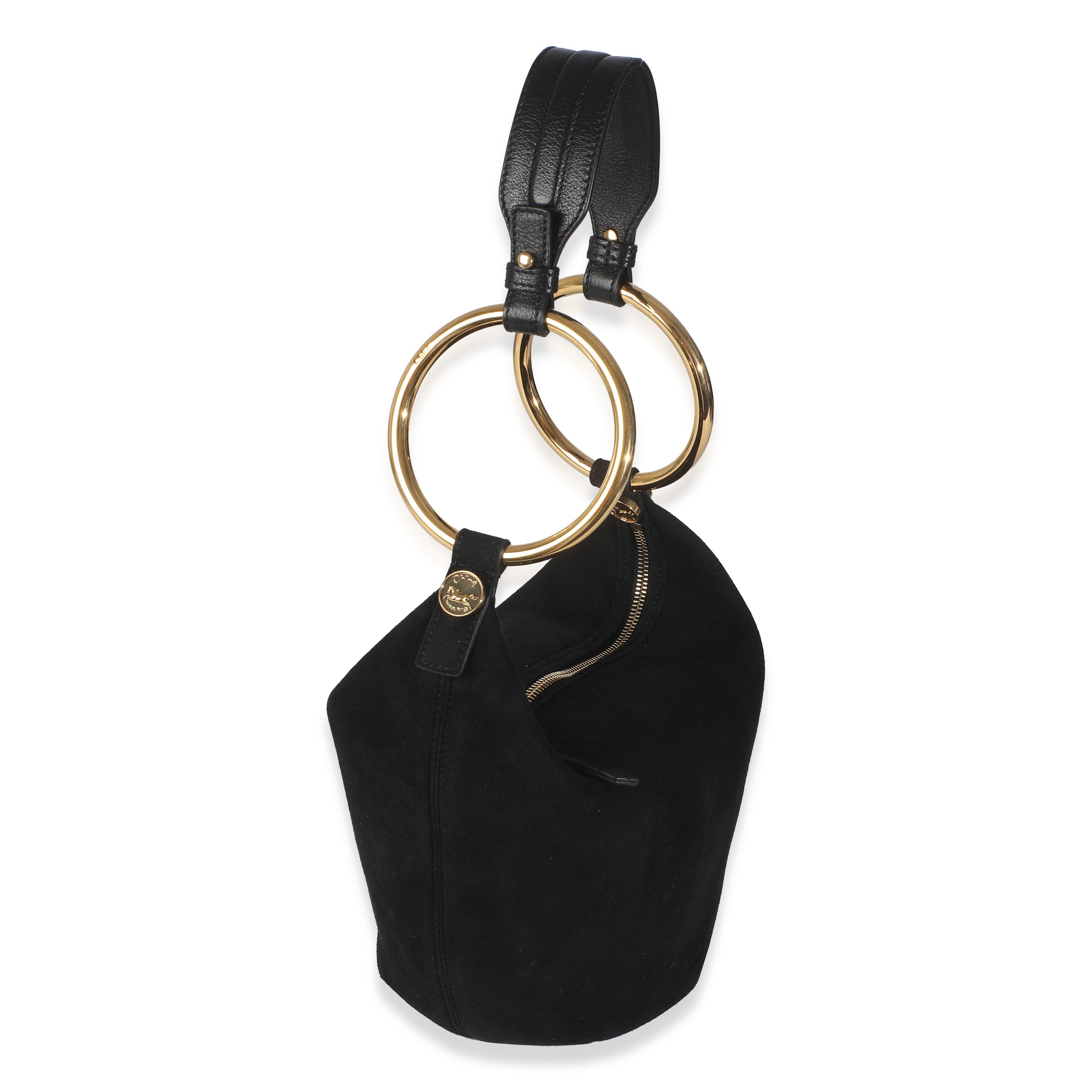 Black Suede Small Gold Bracelet Bag