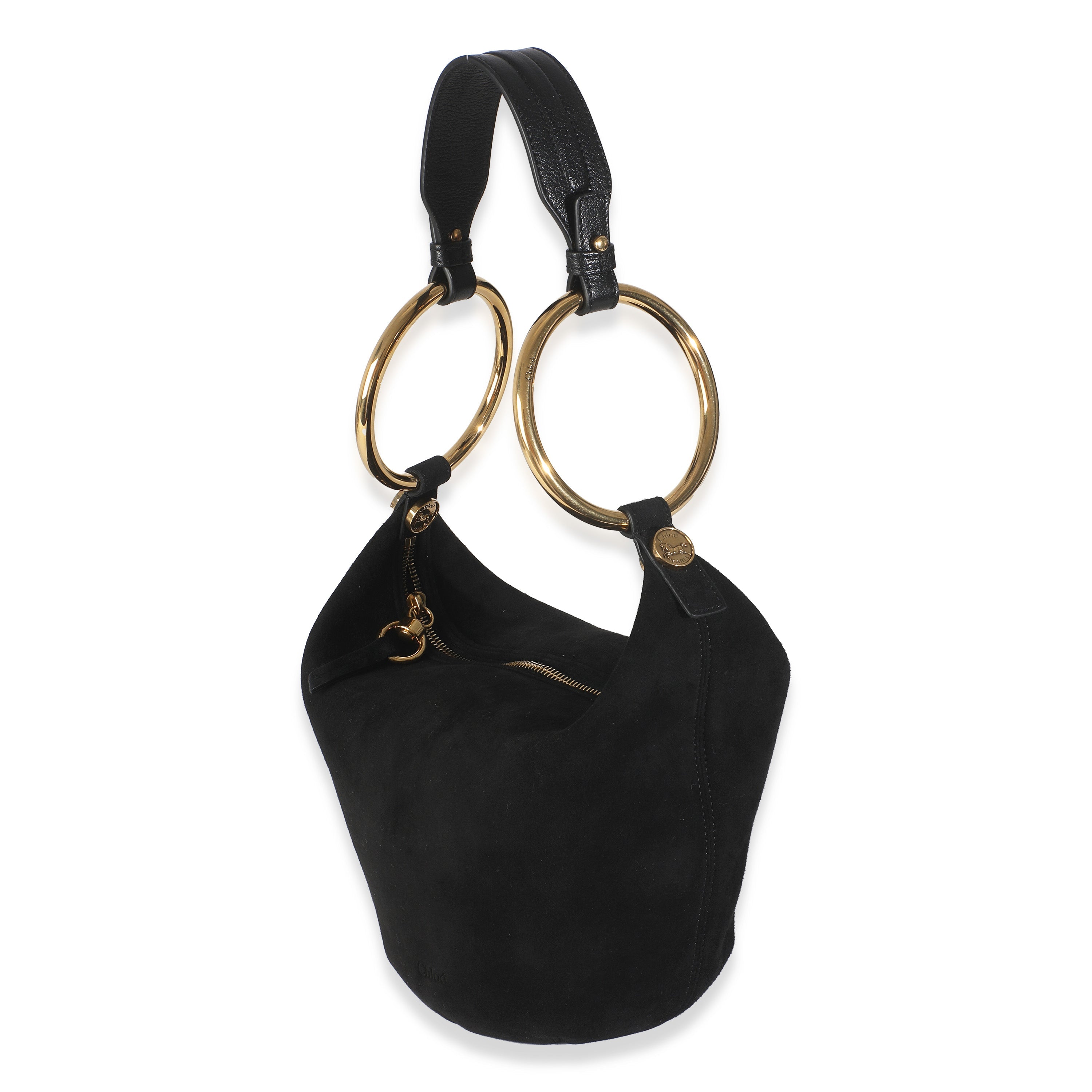 Black Suede Small Gold Bracelet Bag