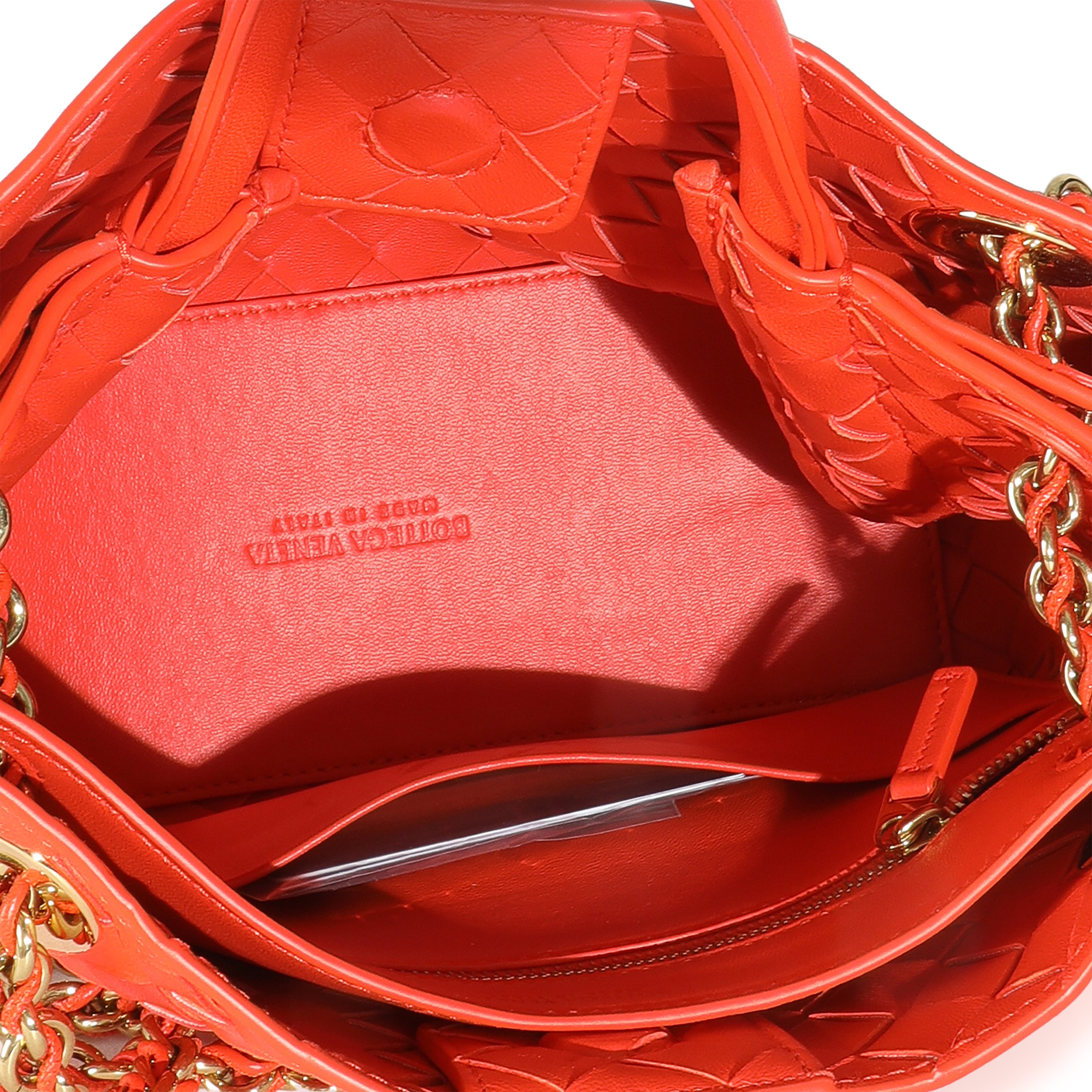 Orange Nappa Intrecciato Small Andiamo With Chain