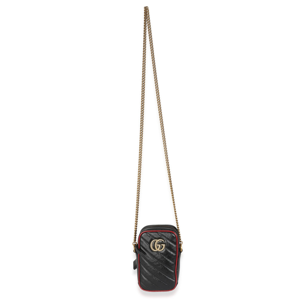 Red Black Calfskin Matelasse Mini GG Marmont Crossbody Bag