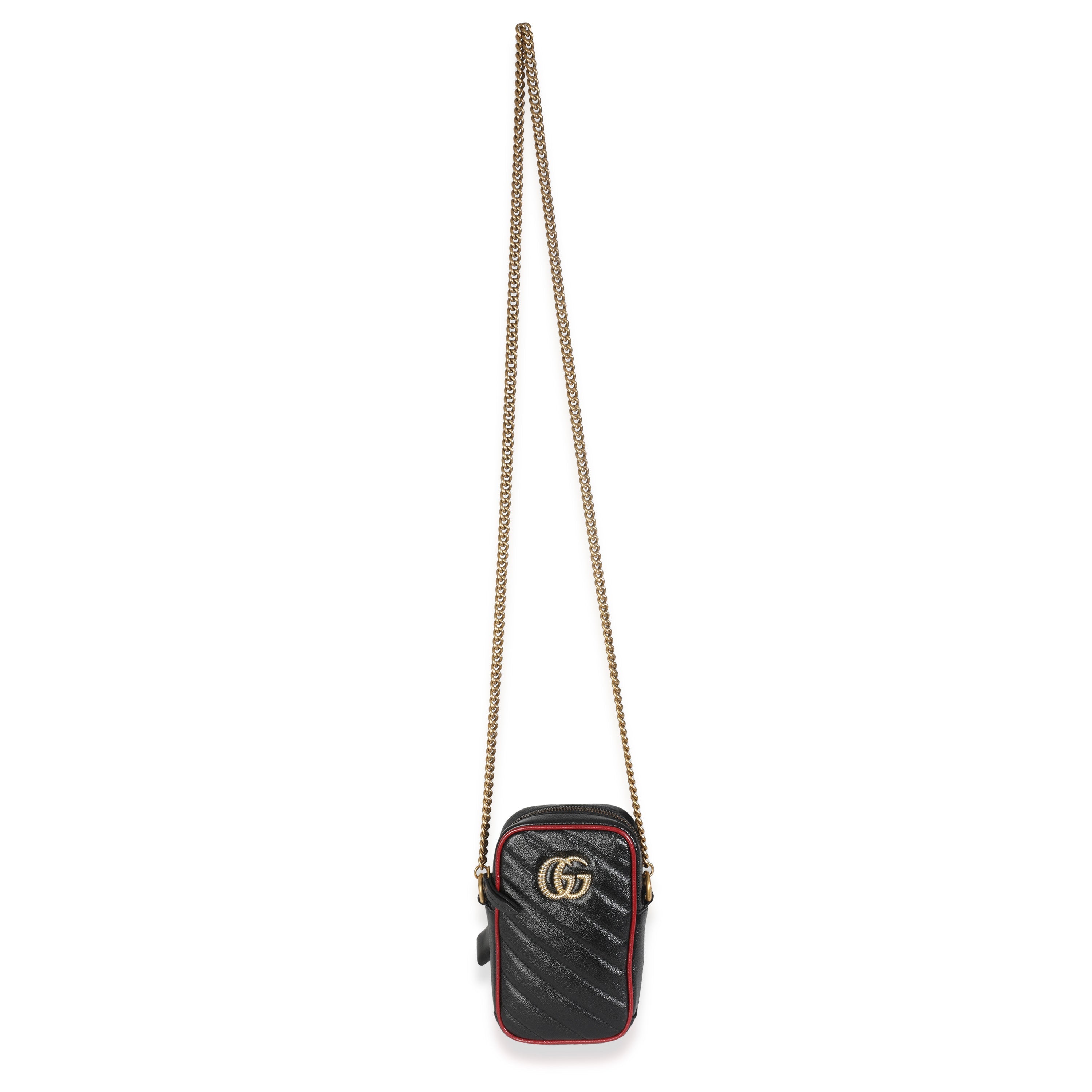 Red Black Calfskin Matelasse Mini GG Marmont Crossbody Bag